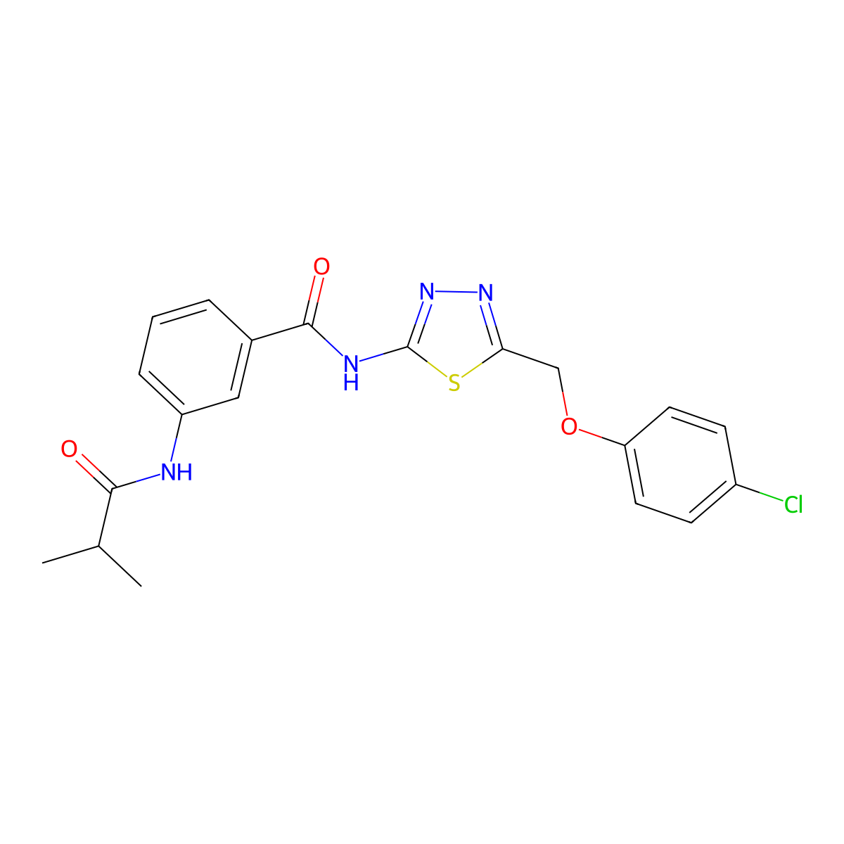 N-[5-[(4-chlorophenoxy)methyl]-1,3,4-thiadiazol-2-yl]-3-(2-methylpropanoylamino)benzamide molecular structure, CAS 600640-82-2