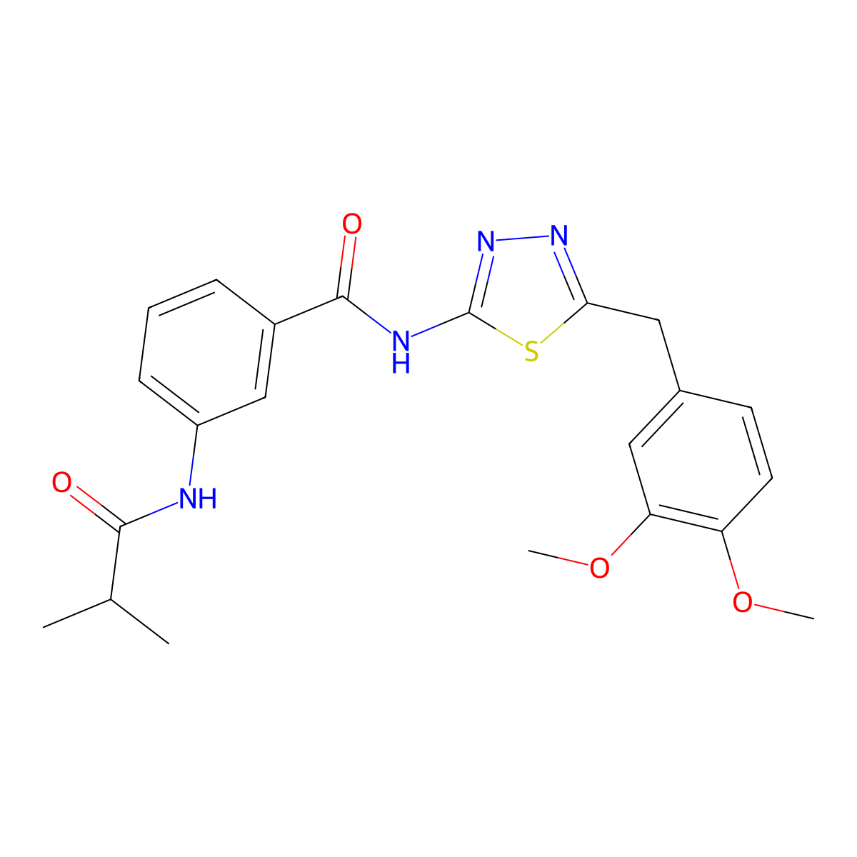 N-[5-[(3,4-dimethoxyphenyl)methyl]-1,3,4-thiadiazol-2-yl]-3-(2-methylpropanoylamino)benzamide molecular structure, CAS 600640-83-3