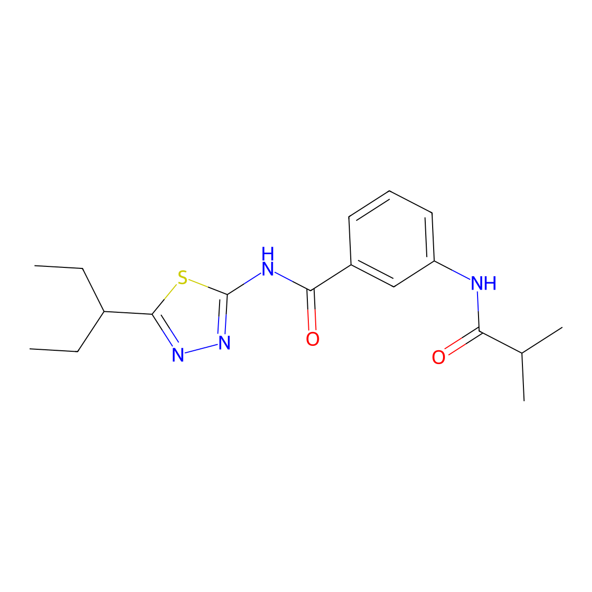 3-(2-methylpropanoylamino)-N-(5-pentan-3-yl-1,3,4-thiadiazol-2-yl)benzamide molecular structure, CAS 600640-85-5
