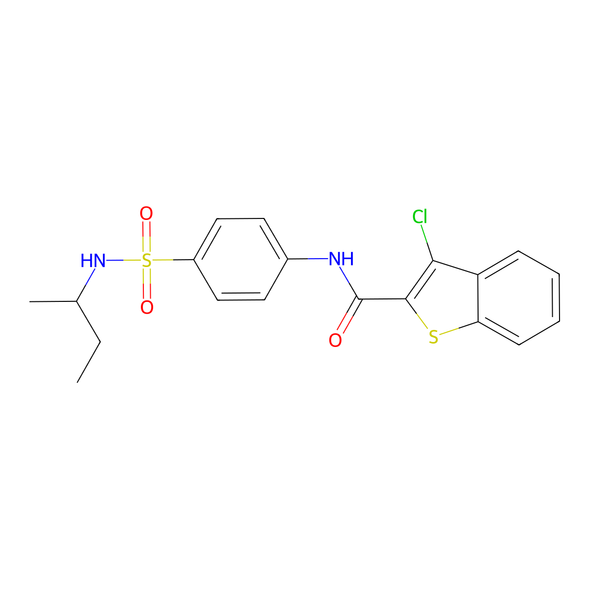 N-[4-(butan-2-ylsulfamoyl)phenyl]-3-chloro-1-benzothiophene-2-carboxamide molecular structure, CAS 600640-89-9