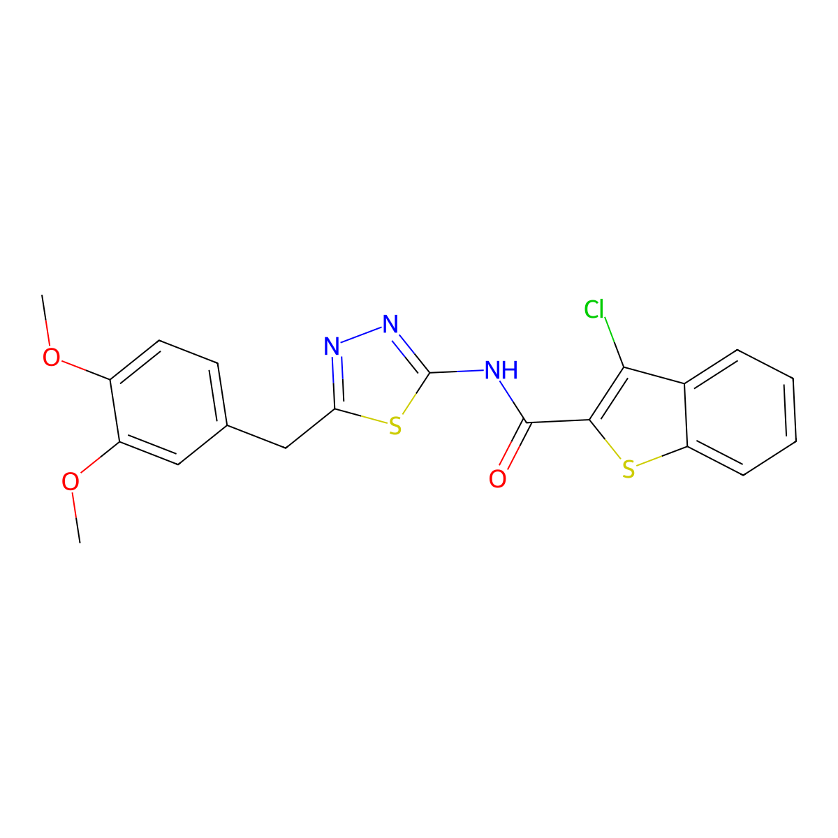 3-Chloro-N-{5-[(3,4-dimethoxyphenyl)methyl]-1,3,4-thiadiazol-2-YL}-1-benzothiophene-2-carboxamide molecular structure, CAS 600640-91-3