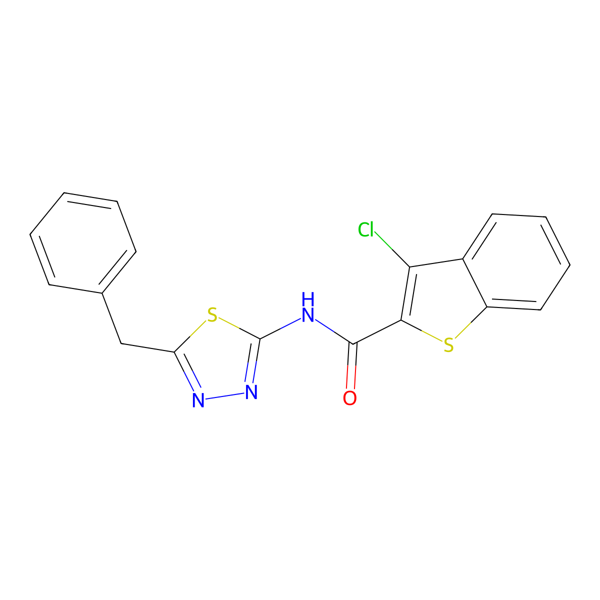 N-(5-benzyl-1,3,4-thiadiazol-2-yl)-3-chloro-1-benzothiophene-2-carboxamide molecular structure, CAS 600640-92-4