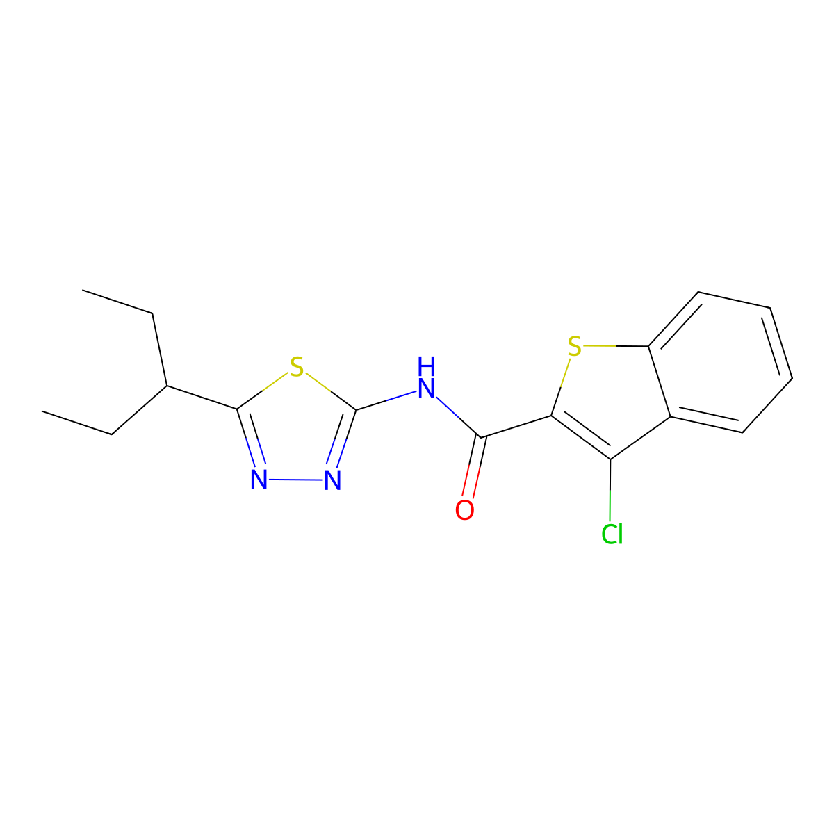 3-chloro-N-[5-(pentan-3-yl)-1,3,4-thiadiazol-2-yl]-1-benzothiophene-2-carboxamide molecular structure, CAS 600640-93-5