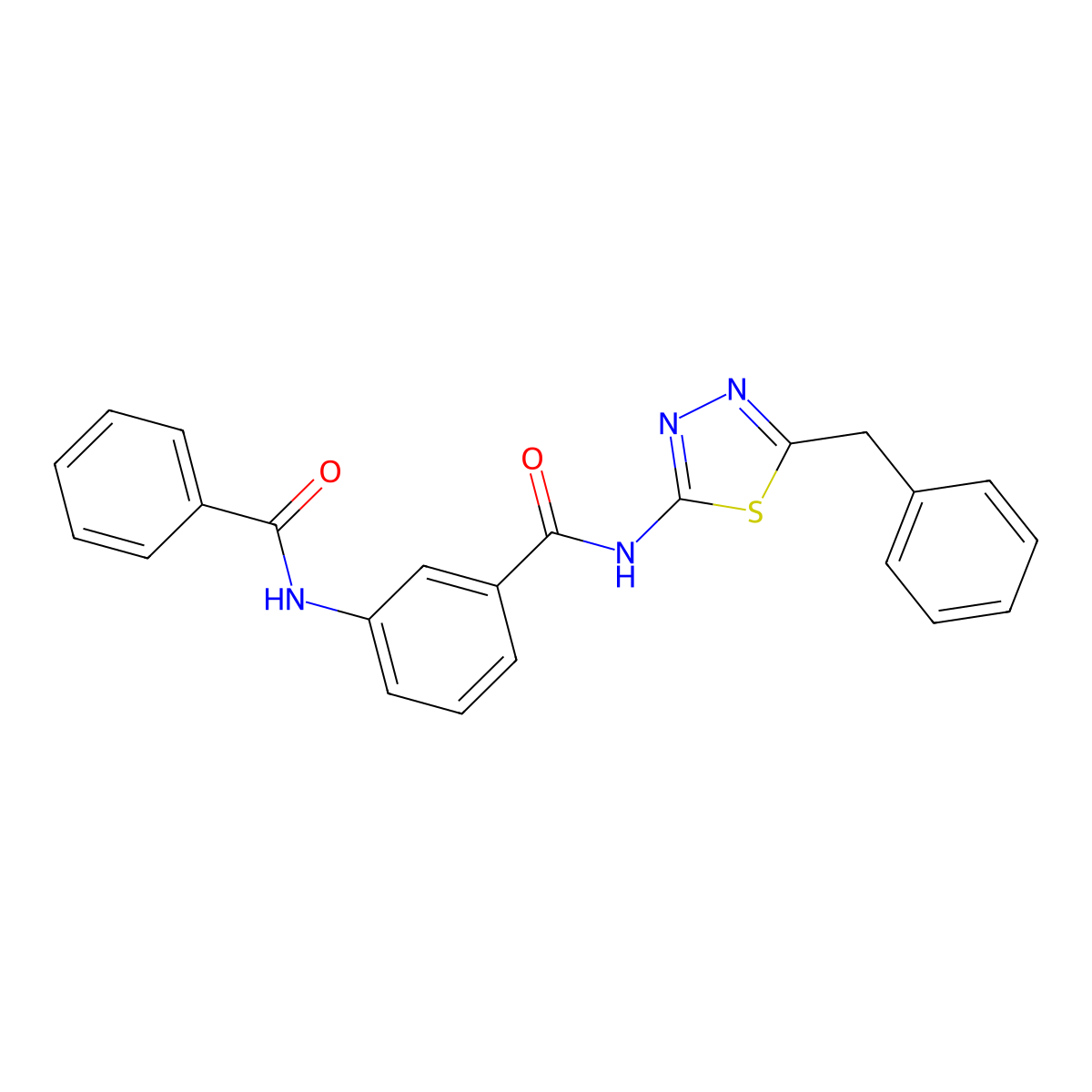 3-benzamido-N-(5-benzyl-1,3,4-thiadiazol-2-yl)benzamide molecular structure, CAS 600641-09-6