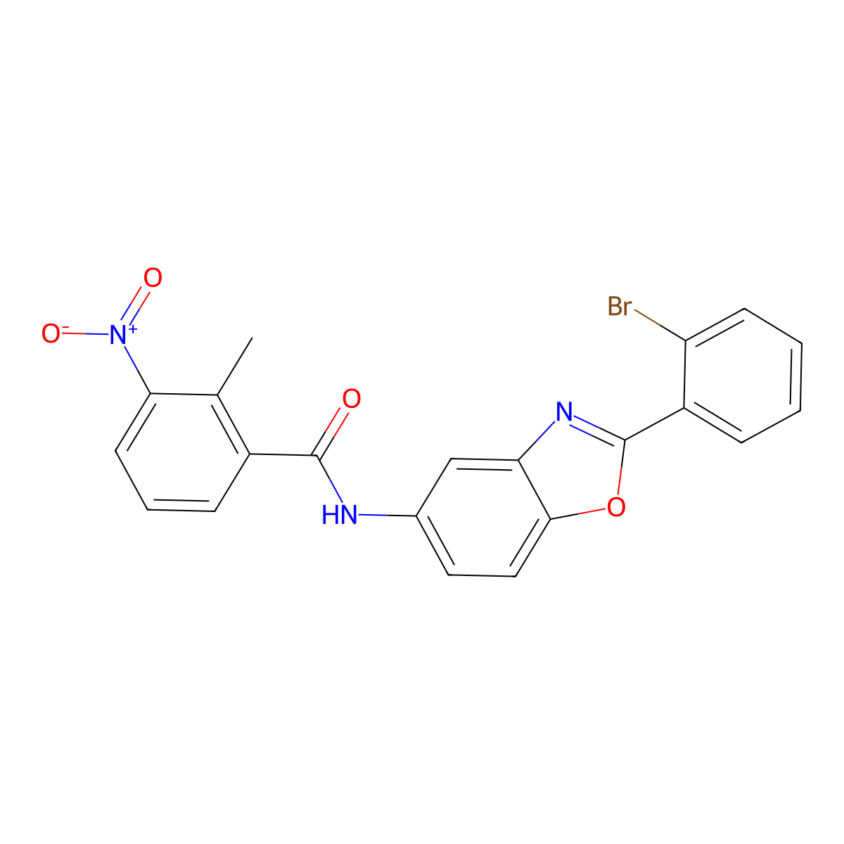 N-[2-(2-bromophenyl)-1,3-benzoxazol-5-yl]-2-methyl-3-nitrobenzamide molecular structure, CAS 6007-40-5