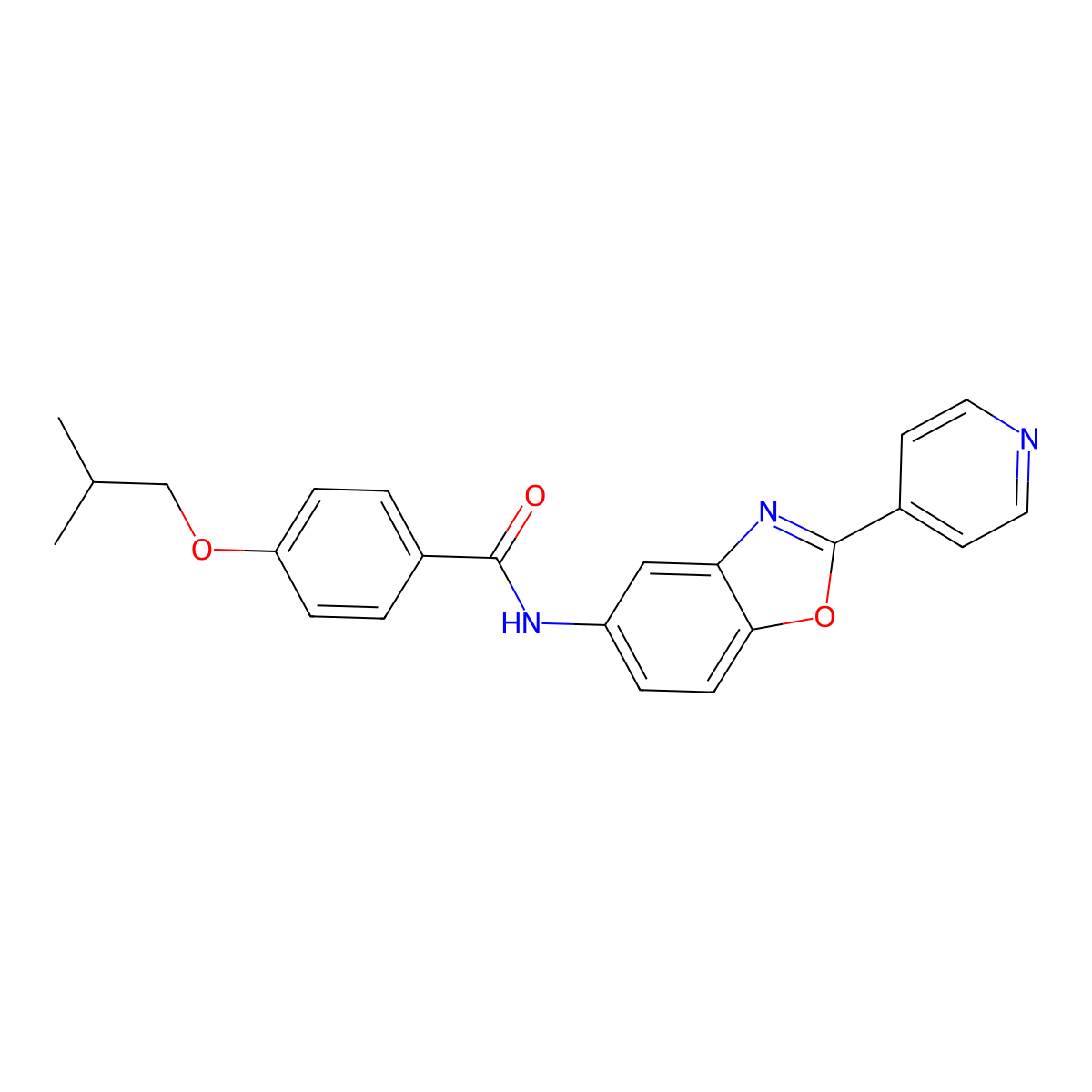 4-(2-methylpropoxy)-N-(2-pyridin-4-yl-1,3-benzoxazol-5-yl)benzamide molecular structure, CAS 6008-38-4