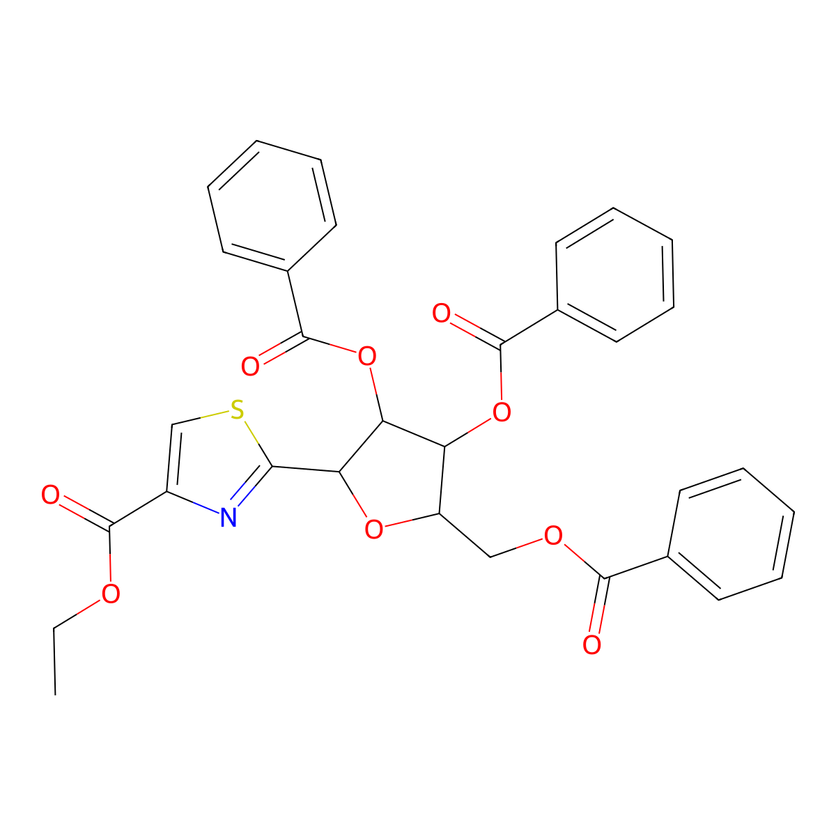 Ethyl 2-[3,4-dibenzoyloxy-5-(benzoyloxymethyl)oxolan-2-yl]-1,3-thiazole-4-carboxylate molecular structure, CAS 60084-09-5