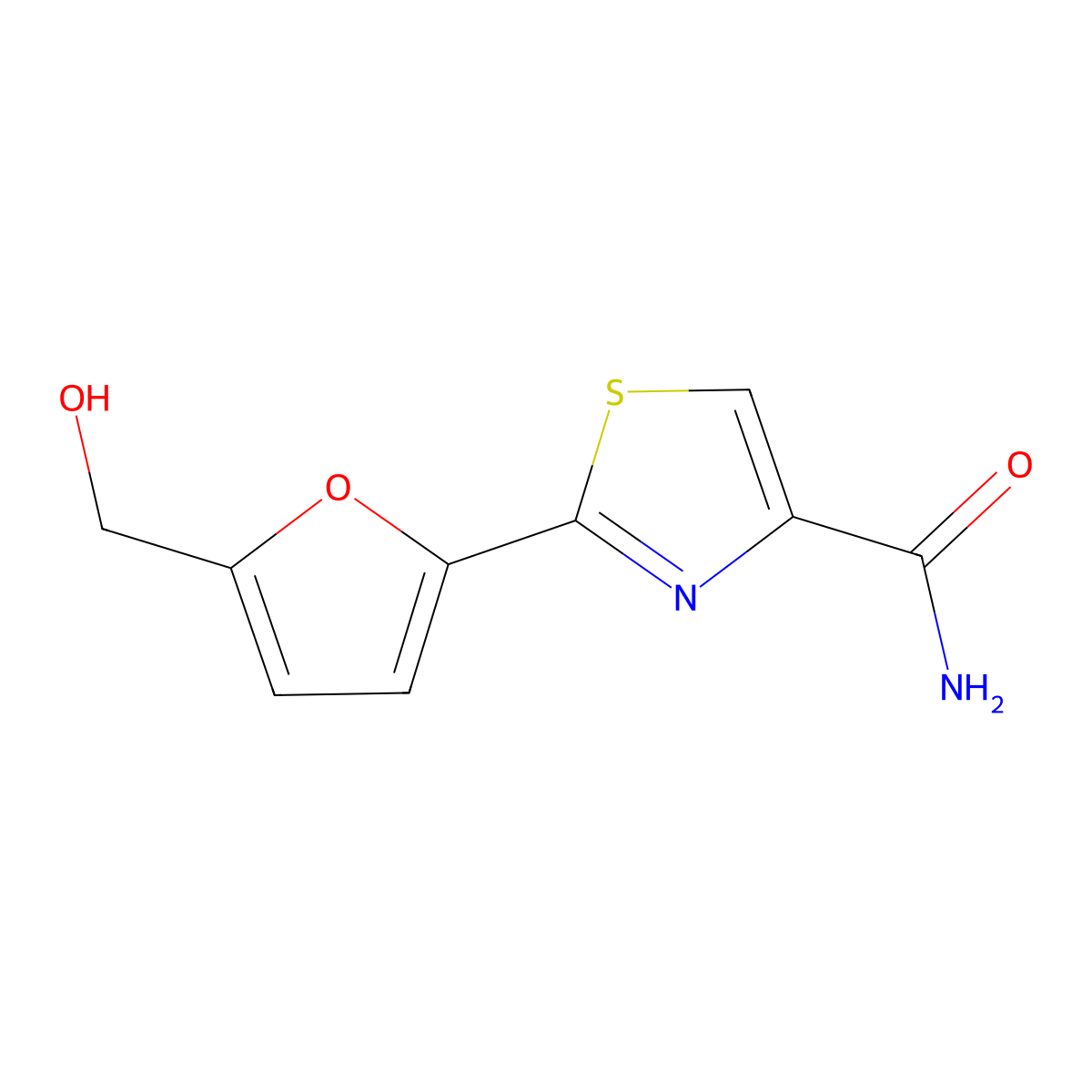 4-Thiazolecarboxamide, 2-(5-(hydroxymethyl)-2-furanyl)- molecular structure, CAS 60084-14-2