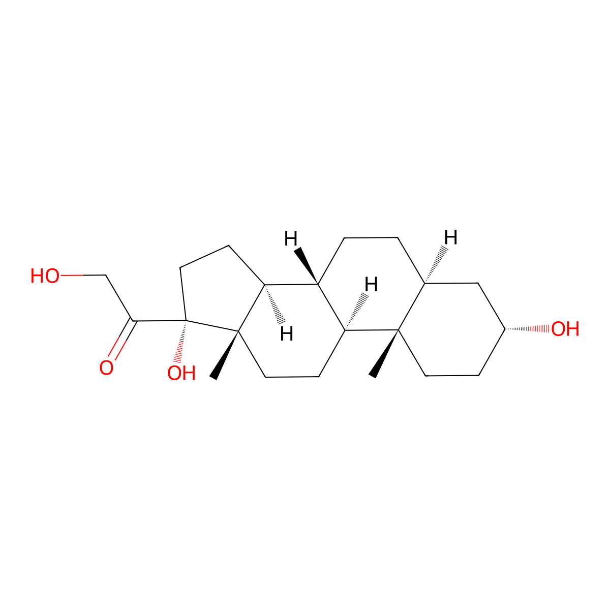 3alpha,17,21-Trihydroxy-5alpha-pregnan-20-one molecular structure, CAS 601-01-4