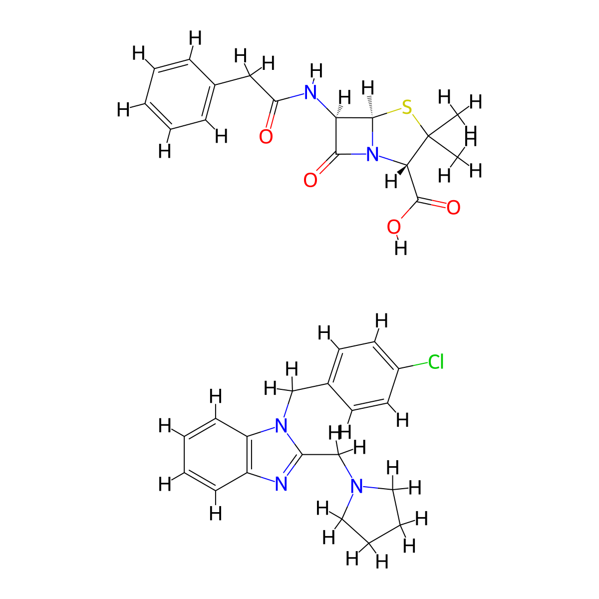 4-Thia-1-azabicyclo(3.2.0)heptane-2-carboxylic acid, 3,3-dimethyl-7-oxo-6-((phenylacetyl)amino)-(2S,5R,6R)-, compd. with 1-((4-chlorophenyl)methyl)-2-(1-pyrrolidinylmethyl)-1H-benzimidazole (1:1) molecular structure, CAS 6011-39-8