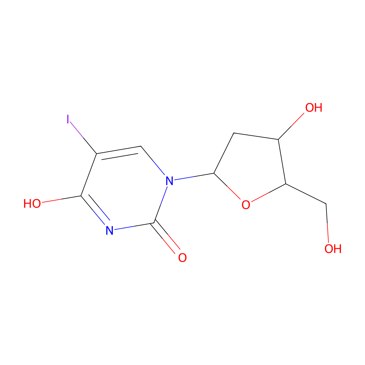 1-(4-Hydroxy-5-hydroxymethyltetrahydrofuran-2-yl)-5-iodo-1H-pyrimidine-2,4-dione molecular structure, CAS 60110-67-0