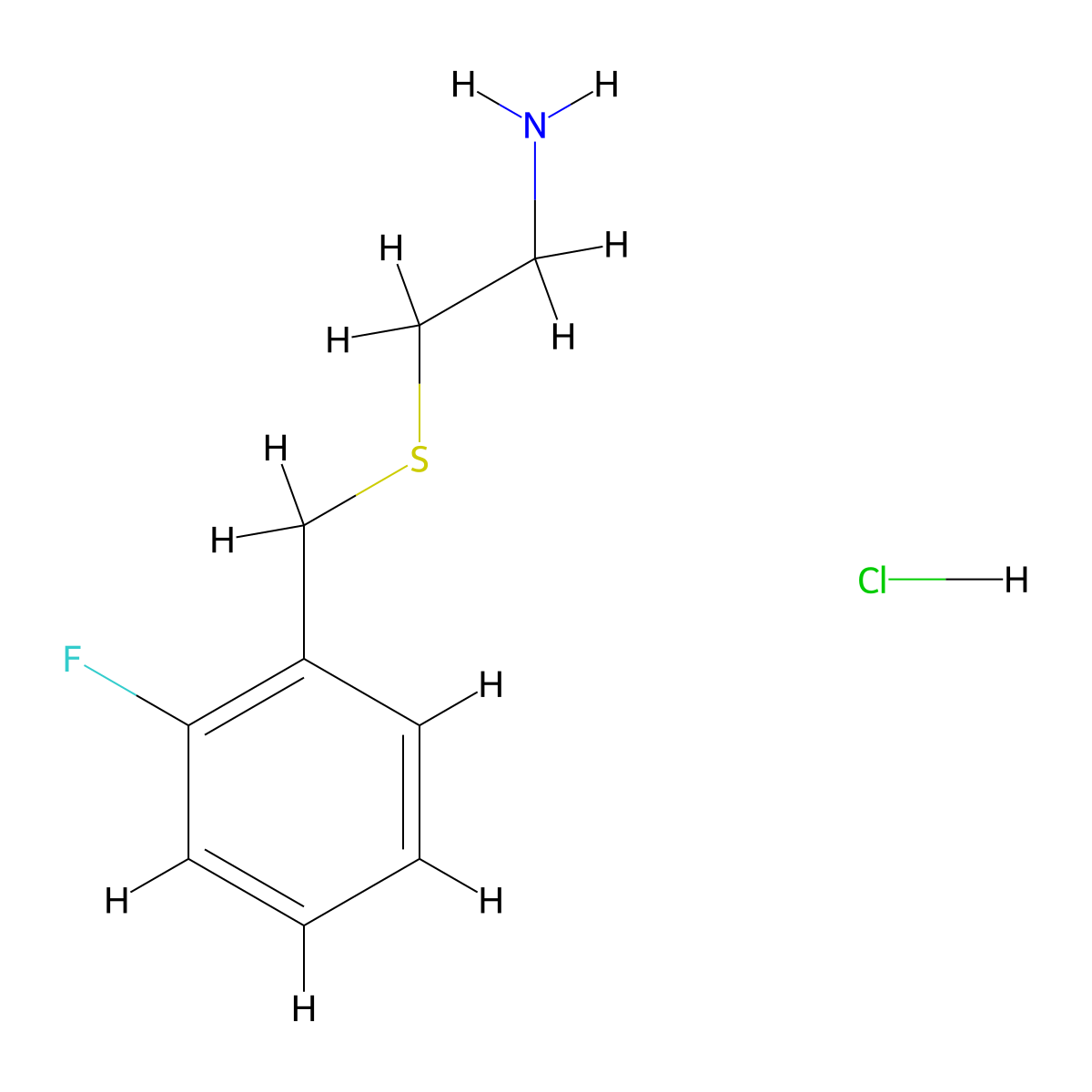 2-{[(2-Fluorophenyl)methyl]sulfanyl}ethan-1-amine hydrochloride molecular structure, CAS 60116-23-6