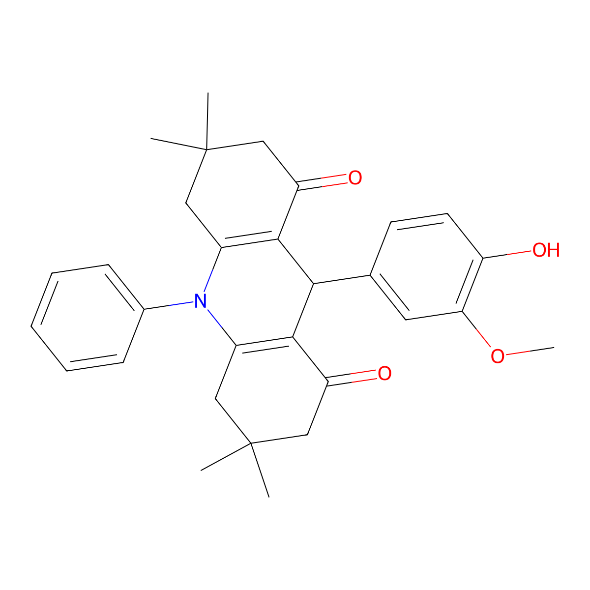 9-(4-hydroxy-3-methoxyphenyl)-3,3,6,6-tetramethyl-10-phenyl-4,5,7,9-tetrahydro-2H-acridine-1,8-dione molecular structure, CAS 60122-10-3