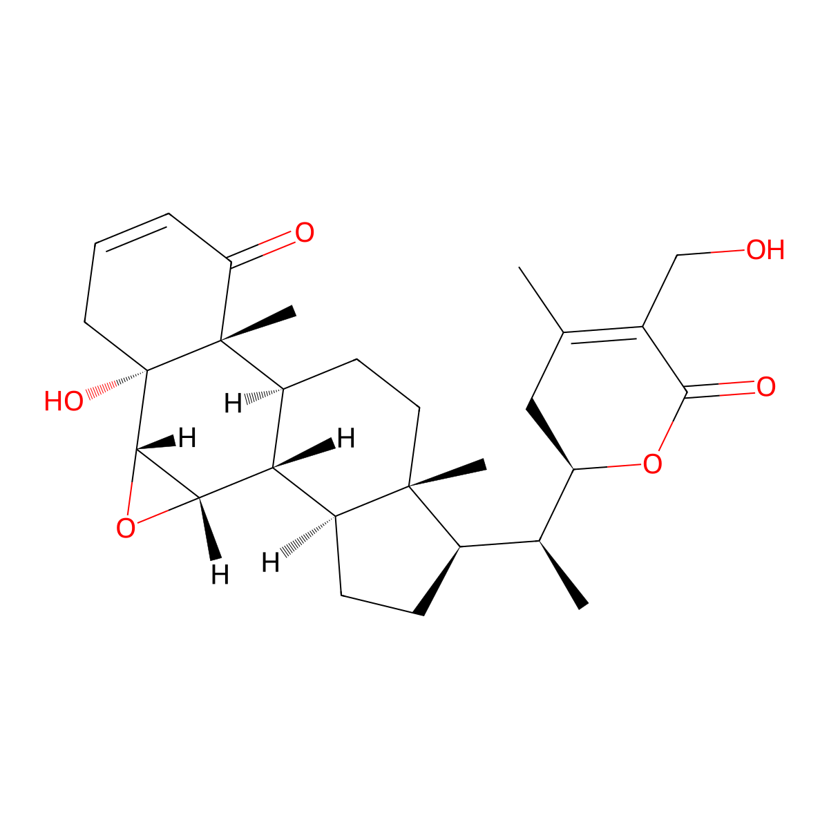 (1S,2S,4S,5R,10R,11S,14R,15R,18S)-5-hydroxy-15-((1S)-1-((2R)-5-(hydroxymethyl)-4-methyl-6-oxo-2,3-dihydropyran-2-yl)ethyl)-10,14-dimethyl-3-oxapentacyclo(9.7.0.02,4.05,10.014,18)octadec-7-en-9-one molecular structure, CAS 60124-17-6