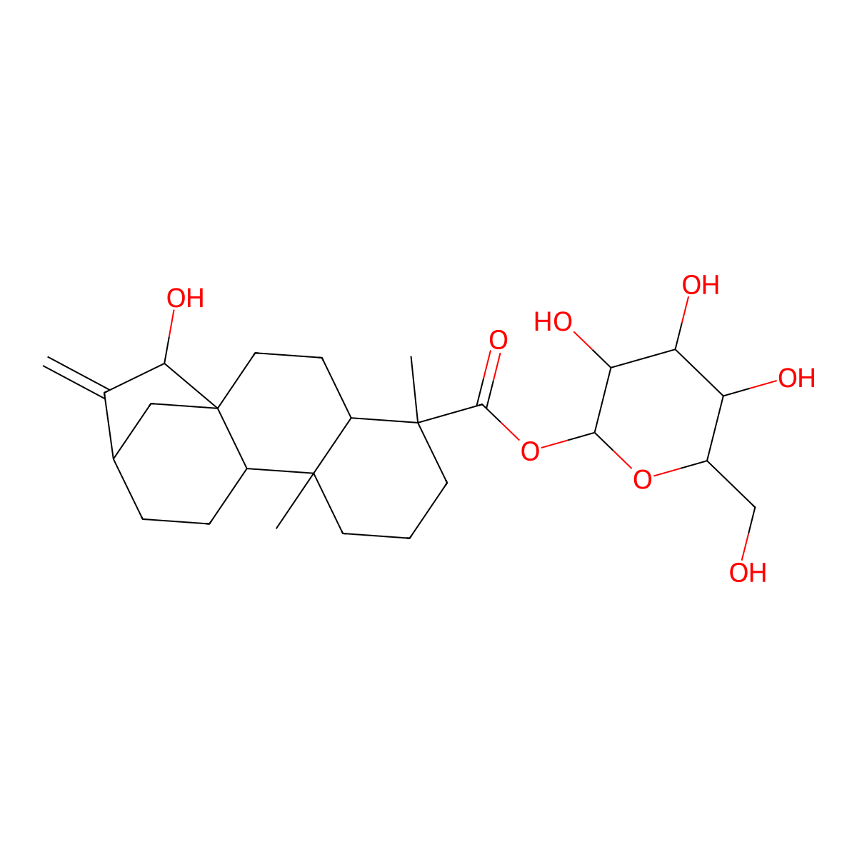 [(2S,3R,4S,5S,6R)-3,4,5-trihydroxy-6-(hydroxymethyl)oxan-2-yl] (1R,4S,5R,9S,10S,13R,15R)-15-hydroxy-5,9-dimethyl-14-methylidenetetracyclo[11.2.1.01,10.04,9]hexadecane-5-carboxylate molecular structure, CAS 60129-63-7