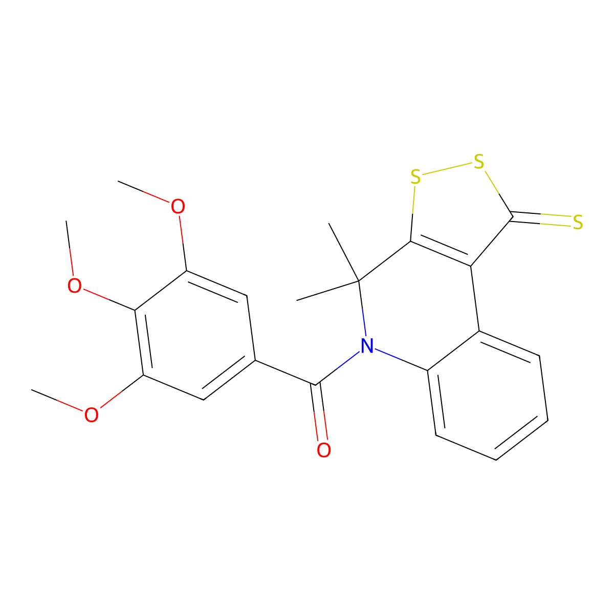 (4,4-Dimethyl-1-sulfanylidenedithiolo[3,4-c]quinolin-5-yl)-(3,4,5-trimethoxyphenyl)methanone molecular structure, CAS 6013-51-0