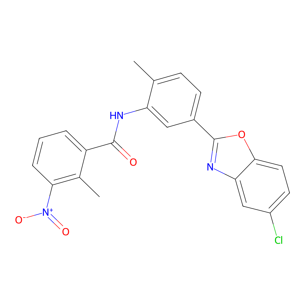 N-[5-(5-chlorobenzooxazol-2-yl)-2-methyl-phenyl]-2-methyl-3-nitro-benzamide molecular structure, CAS 6013-84-9
