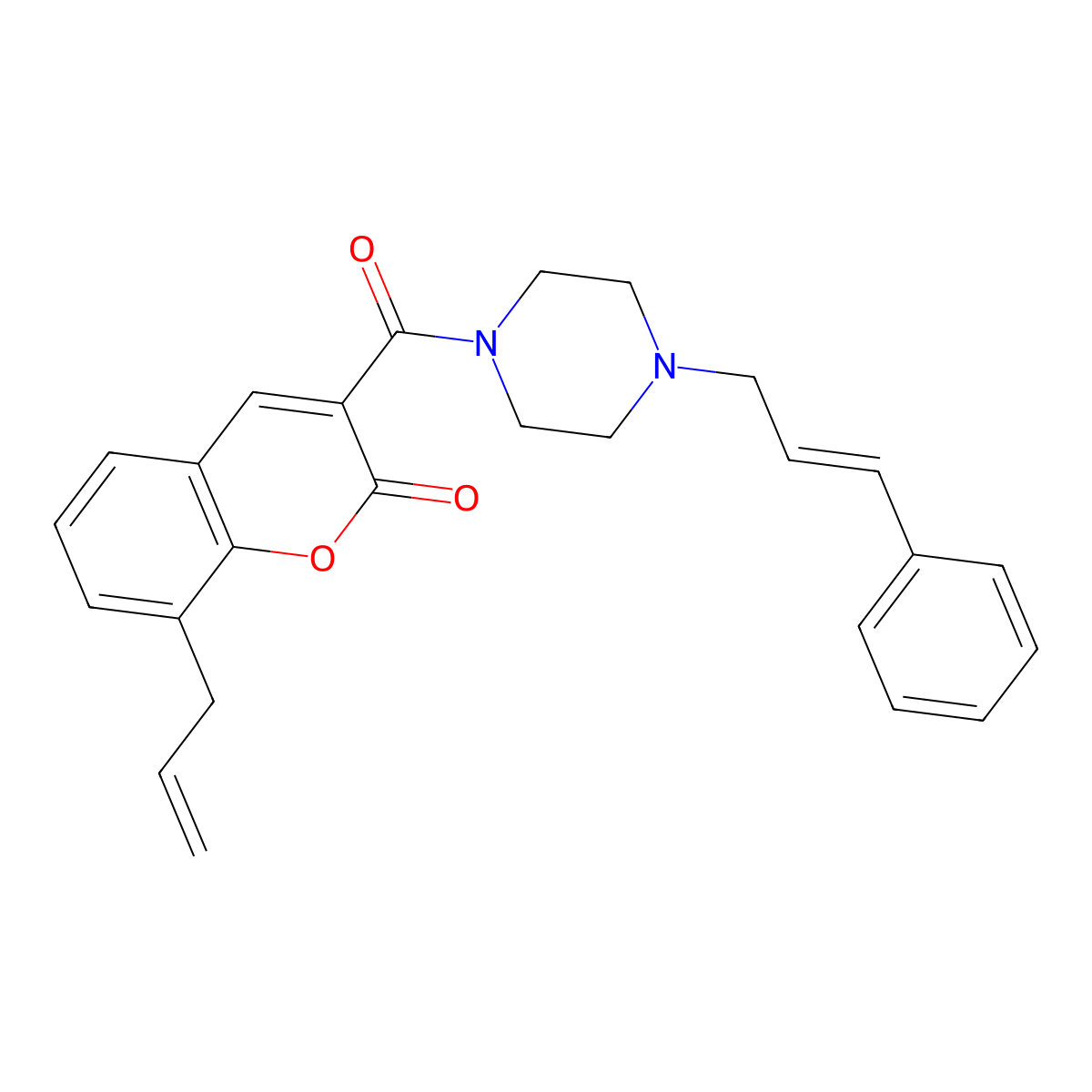 3-[4-(3-Phenylprop-2-enyl)piperazine-1-carbonyl]-8-prop-2-enylchromen-2-one molecular structure, CAS 6013-87-2