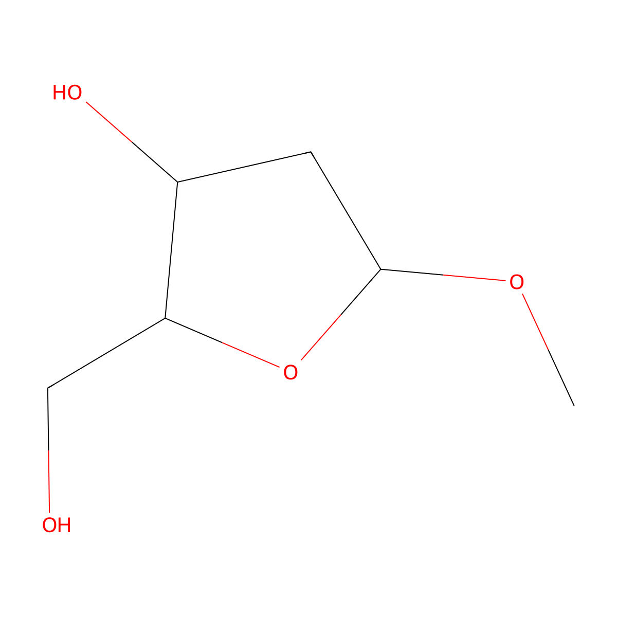 Methyl 2-deoxy-D-erythro-pentofuranoside molecular structure, CAS 60134-26-1