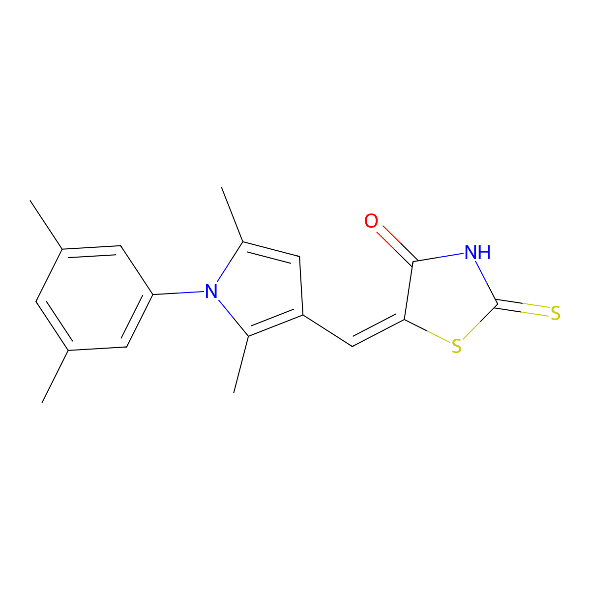 5-[[1-(3,5-Dimethylphenyl)-2,5-dimethylpyrrol-3-yl]methylidene]-2-sulfanylidene-1,3-thiazolidin-4-one molecular structure, CAS 6014-85-3