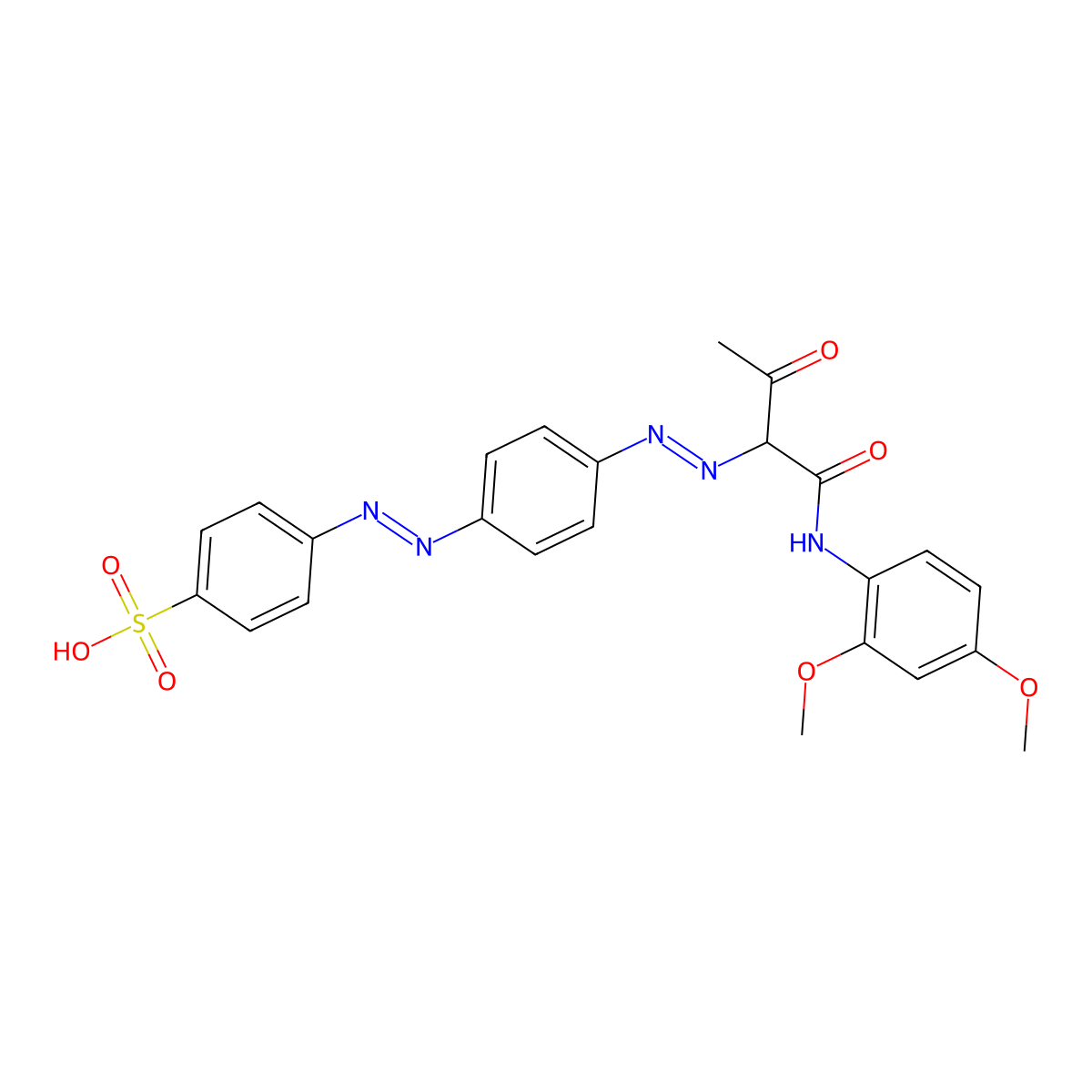 Benzenesulfonic acid, 4-(2-(4-(2-(1-(((2,4-dimethoxyphenyl)amino)carbonyl)-2-oxopropyl)diazenyl)phenyl)diazenyl)- molecular structure, CAS 60143-55-7
