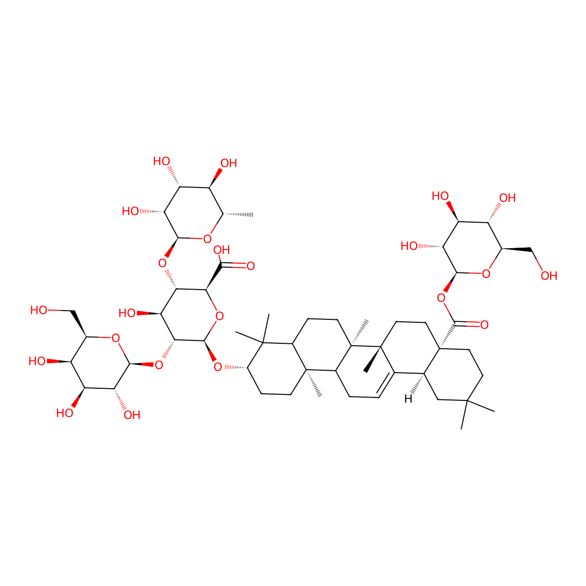 (2S,3S,4S,5R,6R)-6-[[(3S,6aR,6bS,8aS,12aS,14bR)-4,4,6a,6b,11,11,14b-heptamethyl-8a-[(2S,3R,4S,5S,6R)-3,4,5-trihydroxy-6-(hydroxymethyl)oxan-2-yl]oxycarbonyl-1,2,3,4a,5,6,7,8,9,10,12,12a,14,14a-tetradecahydropicen-3-yl]oxy]-4-hydroxy-5-[(2S,3R,4S,5R,6R)-3,4,5-trihydroxy-6-(hydroxymethyl)oxan-2-yl]oxy-3-[(2S,3R,4R,5R,6S)-3,4,5-trihydroxy-6-methyloxan-2-yl]oxyoxane-2-carboxylic acid molecular structure, CAS 601478-64-2