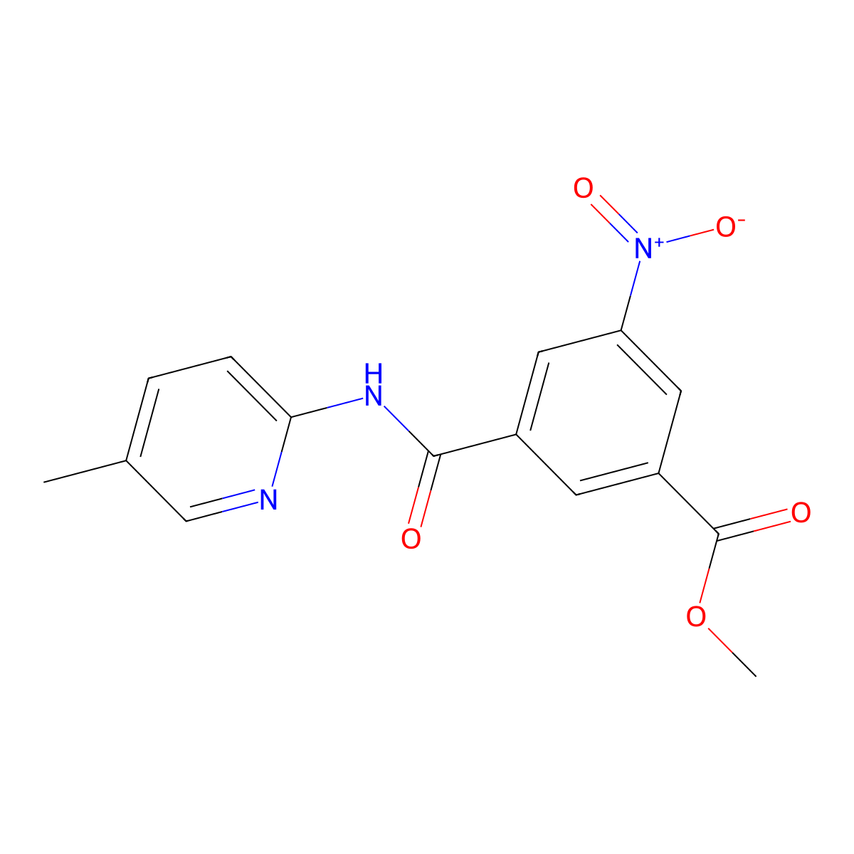 Methyl 3-[(5-methylpyridin-2-yl)carbamoyl]-5-nitrobenzoate molecular structure, CAS 6015-32-3