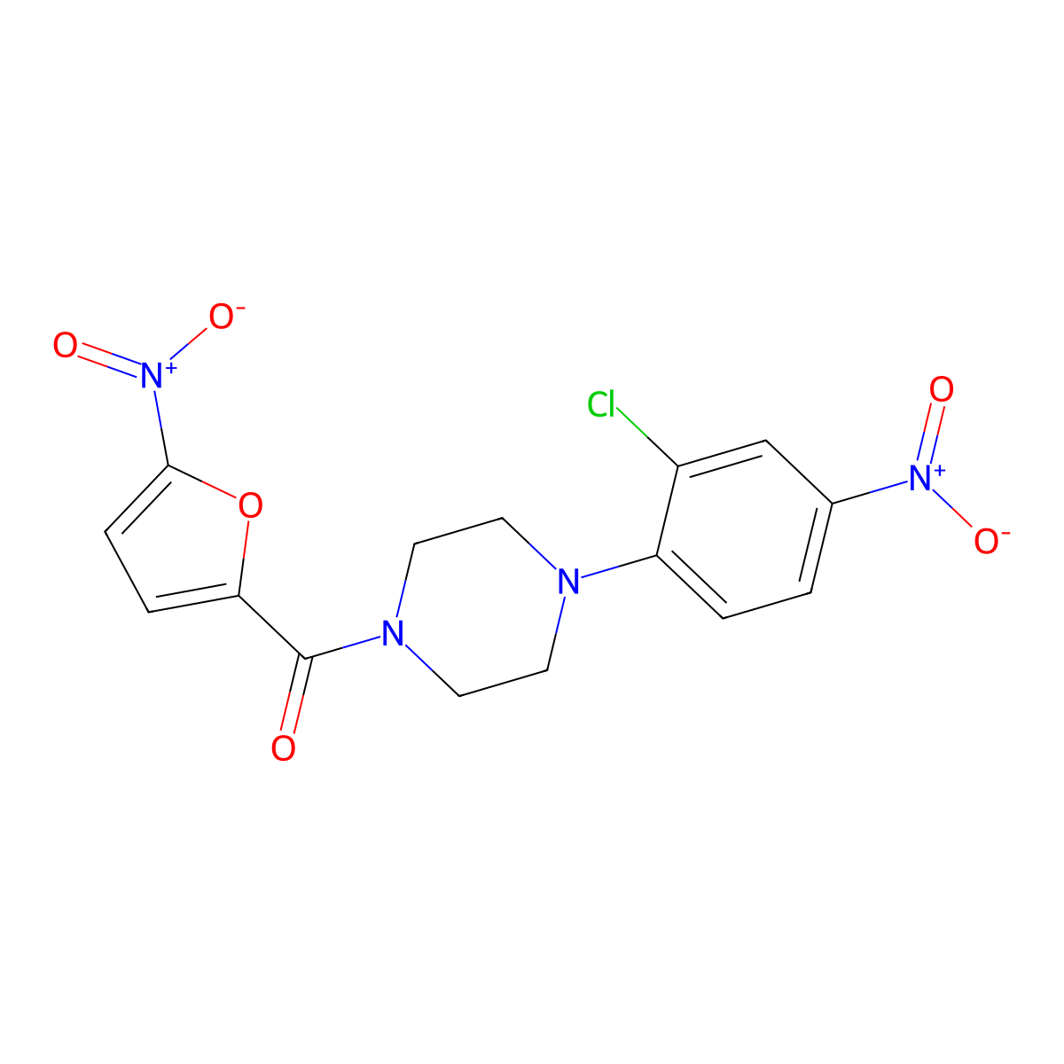 [4-(2-Chloro-4-nitrophenyl)piperazin-1-yl](5-nitrofuran-2-yl)methanone molecular structure, CAS 6015-86-7