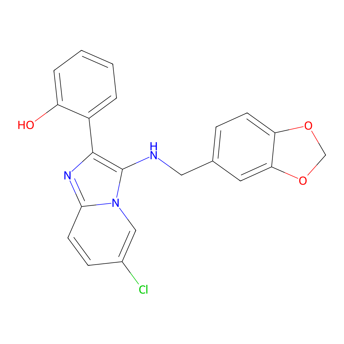 2-[3-(1,3-Benzodioxol-5-ylmethylamino)-6-chloroimidazo[1,2-a]pyridin-2-yl]phenol molecular structure, CAS 601502-36-7