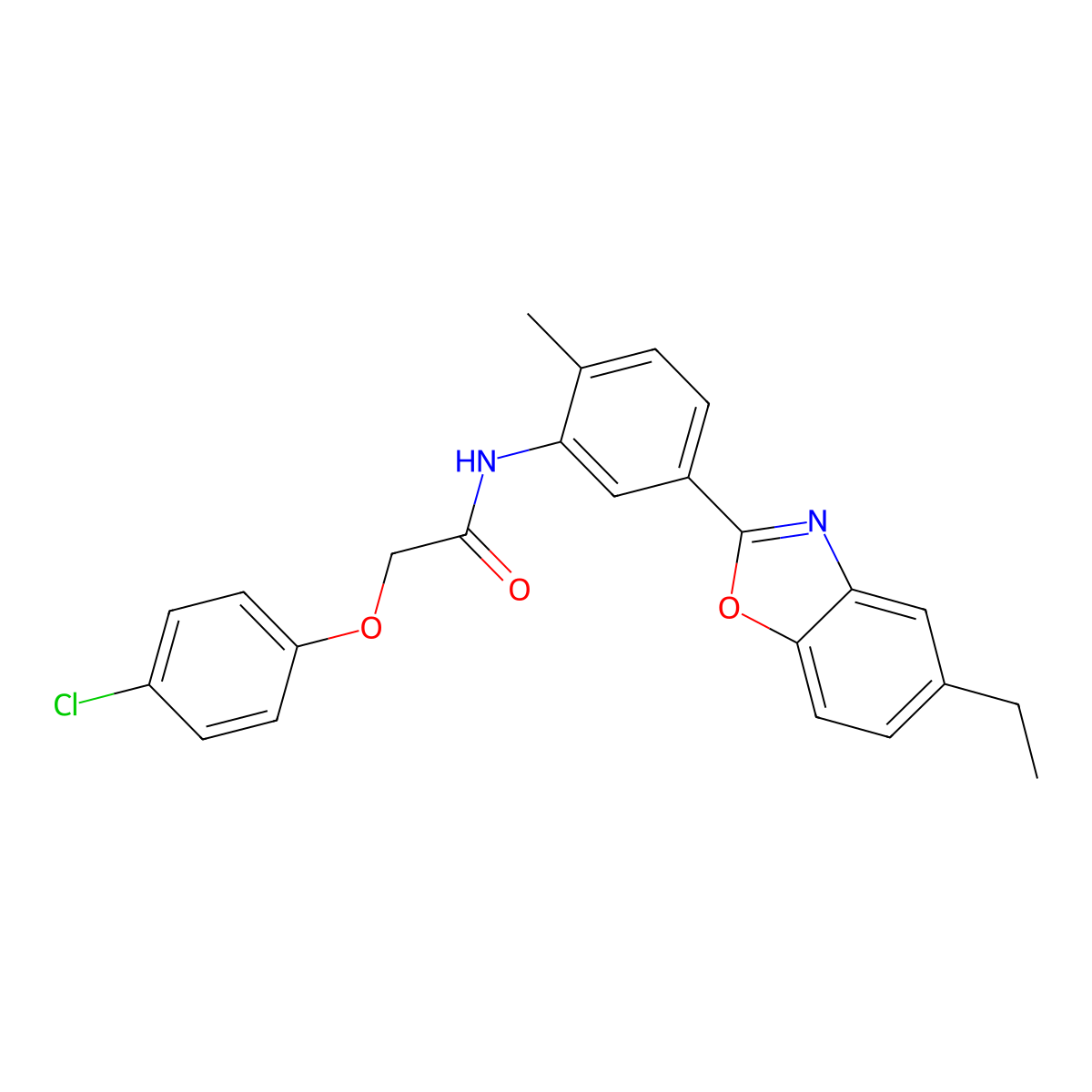 2-(4-chlorophenoxy)-N-[5-(5-ethyl-1,3-benzoxazol-2-yl)-2-methylphenyl]acetamide molecular structure, CAS 6016-27-9