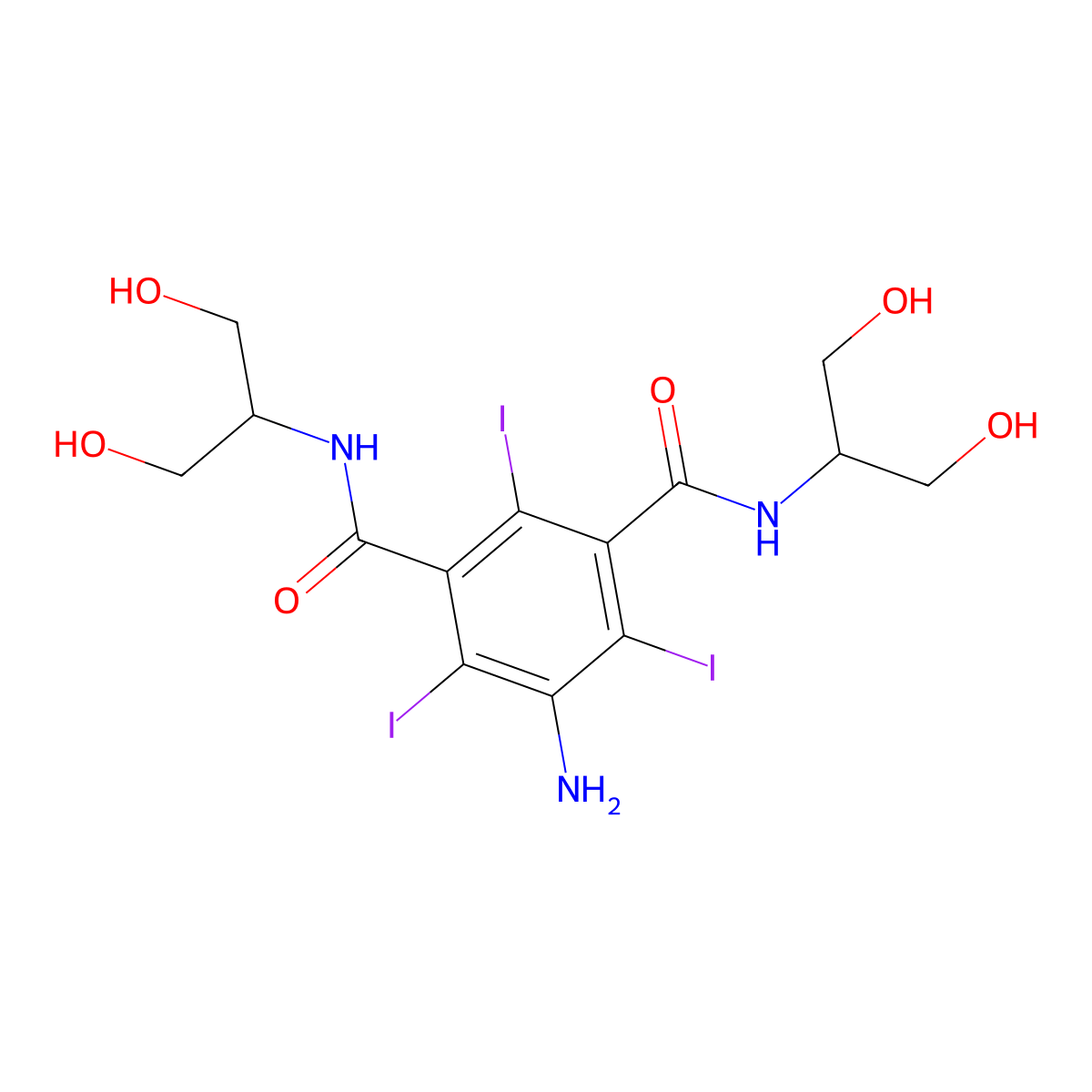 N,N'-Bis-(1,3-dihydroxy-2-propyl)-5-amino-2,4,6-triiodoisophthalamide molecular structure, CAS 60166-98-5