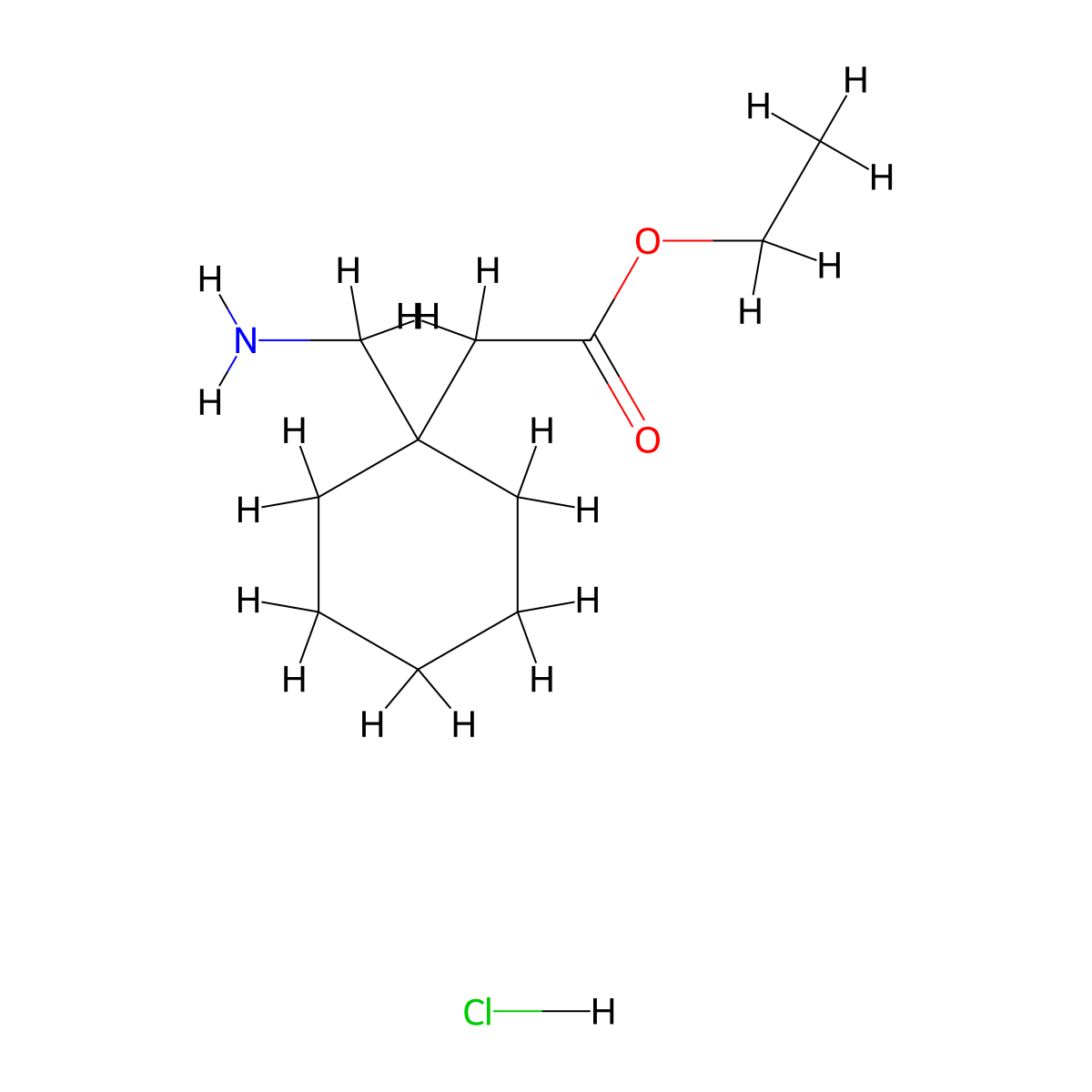 Ethyl 2-[1-(aminomethyl)cyclohexyl]acetate hydrochloride molecular structure, CAS 60175-04-4