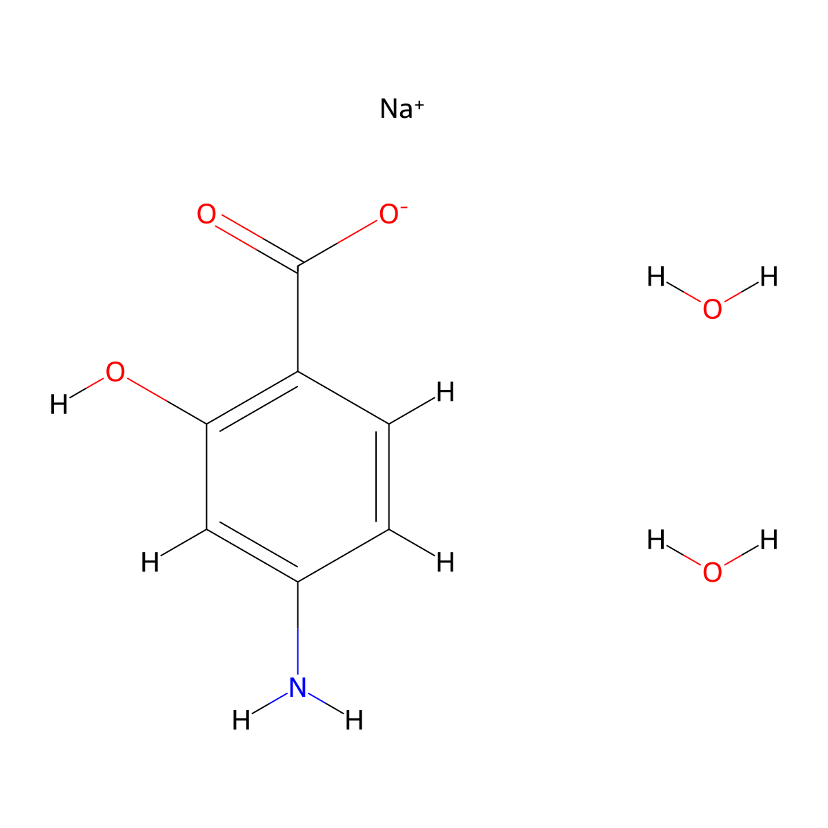 sodium;4-amino-2-hydroxybenzoate;dihydrate molecular structure, CAS 6018-19-5