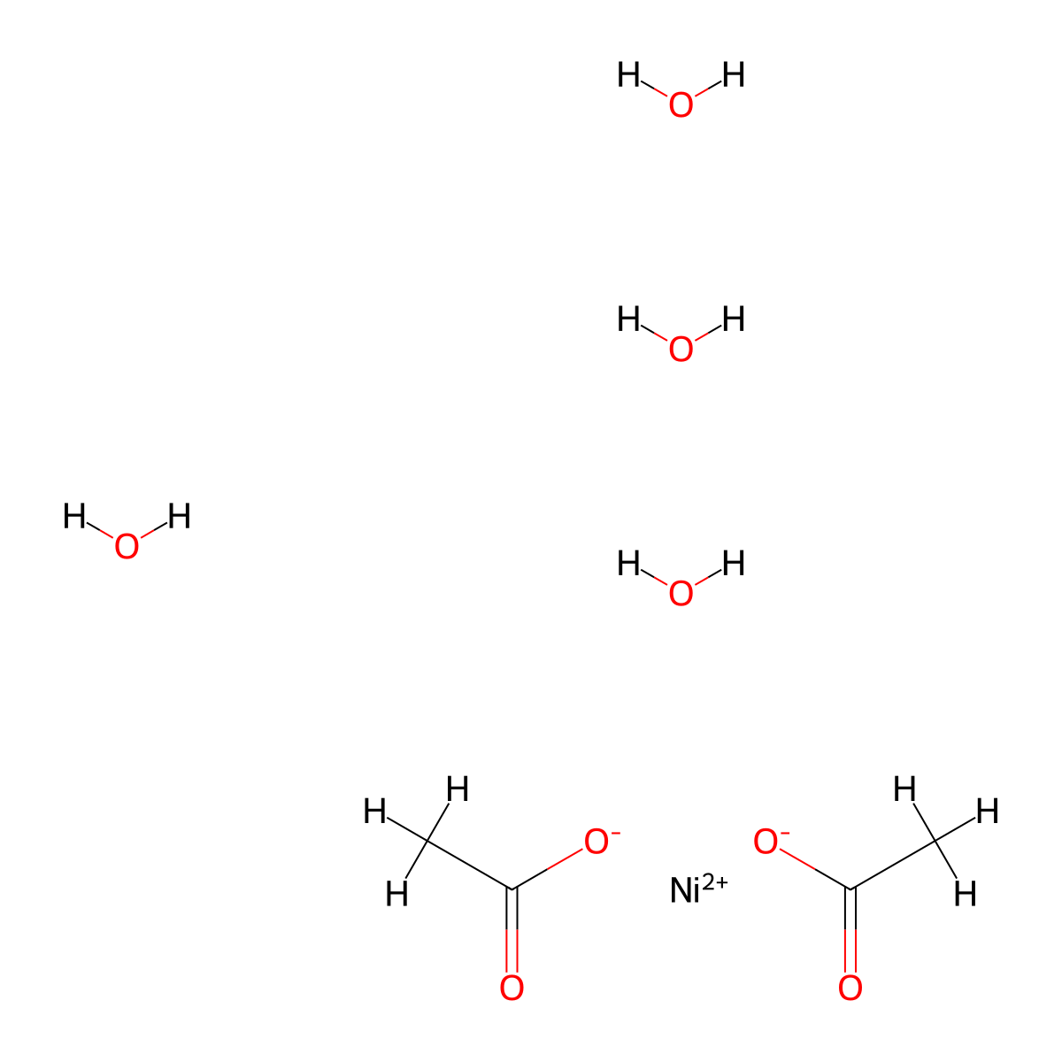 Nickel acetate tetrahydrate molecular structure, CAS 6018-89-9
