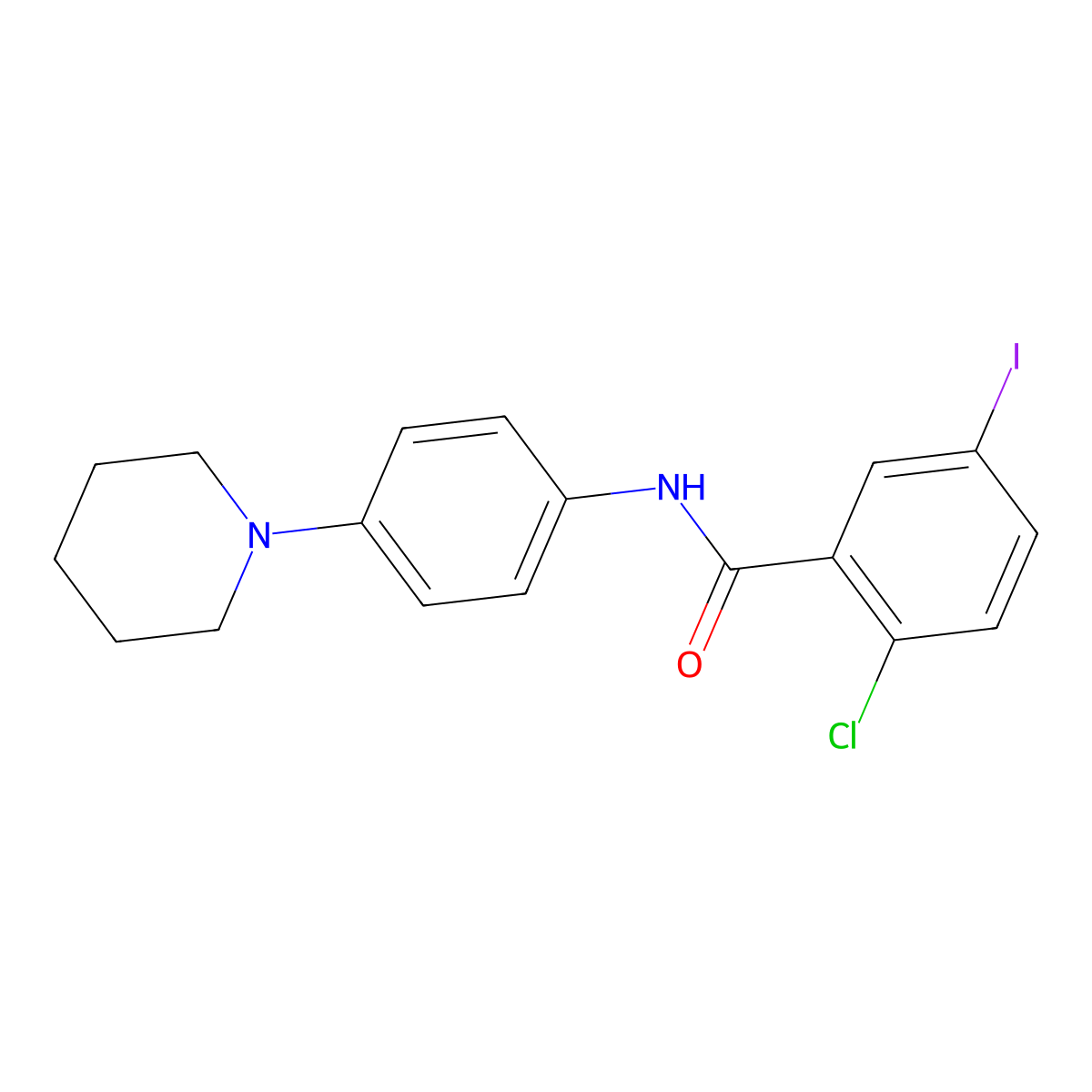 2-chloro-5-iodo-N-(4-piperidin-1-ylphenyl)benzamide molecular structure, CAS 6019-61-0