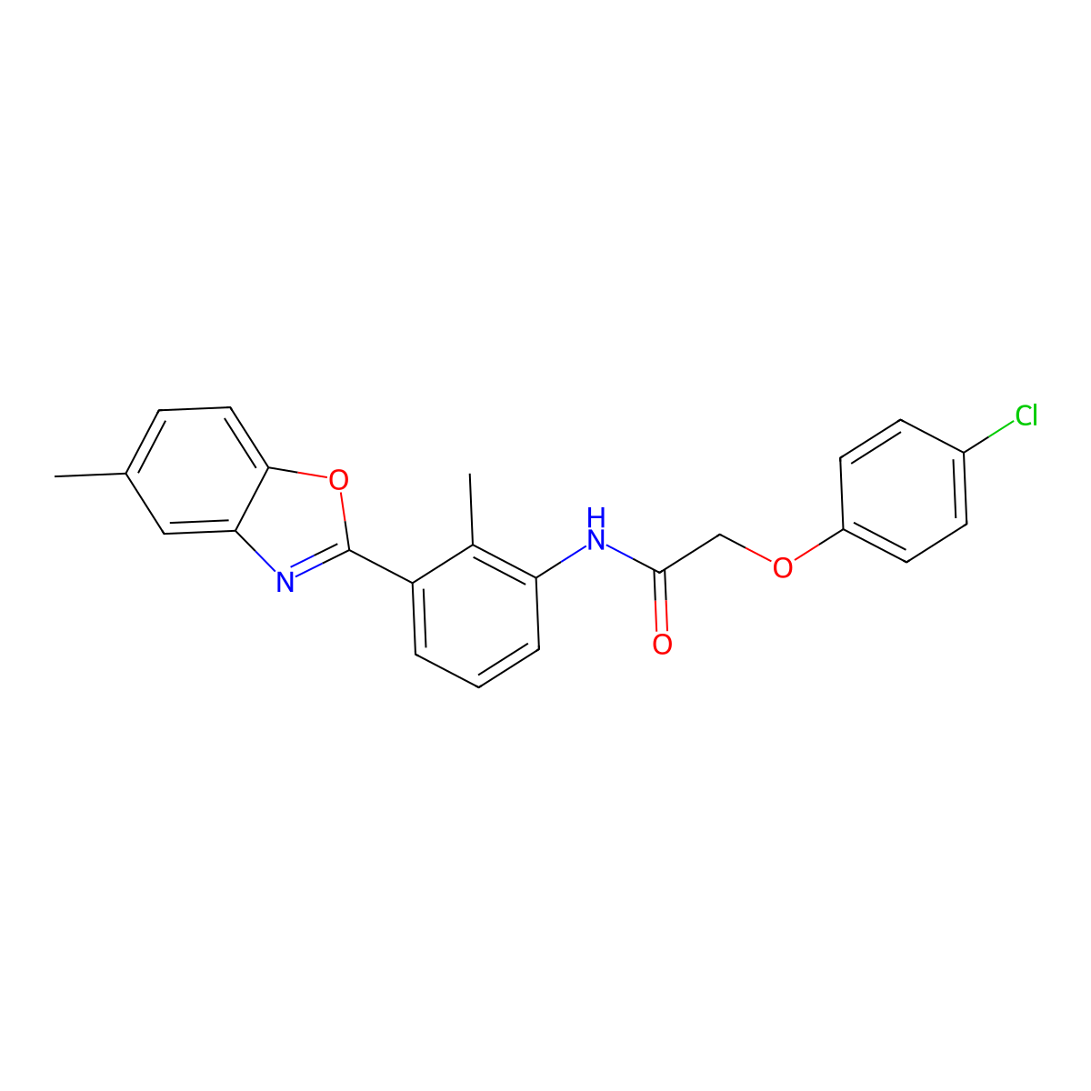 2-(4-chlorophenoxy)-N-[2-methyl-3-(5-methyl-1,3-benzoxazol-2-yl)phenyl]acetamide molecular structure, CAS 6019-65-4
