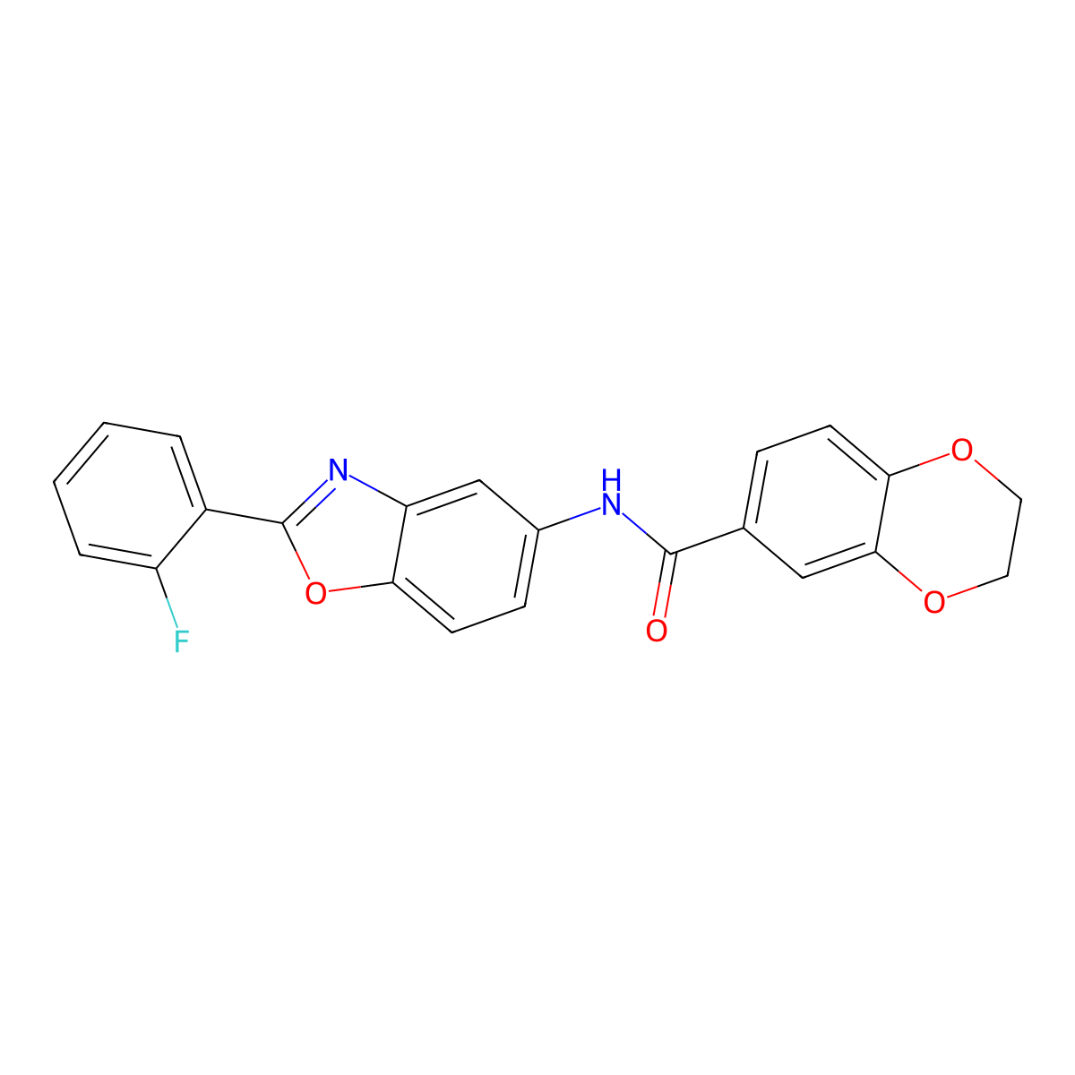 N-[2-(2-fluorophenyl)-1,3-benzoxazol-5-yl]-2,3-dihydro-1,4-benzodioxine-6-carboxamide molecular structure, CAS 6021-39-2