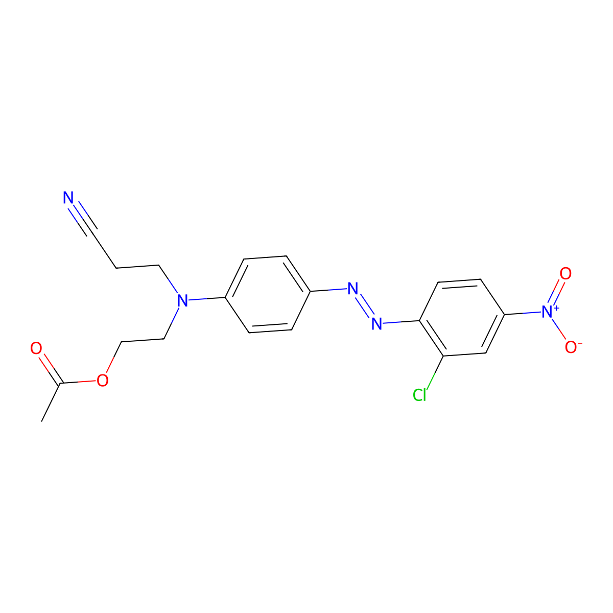 Propanenitrile, 3-((2-(acetyloxy)ethyl)(4-(2-(2-chloro-4-nitrophenyl)diazenyl)phenyl)amino)- molecular structure, CAS 6021-61-0