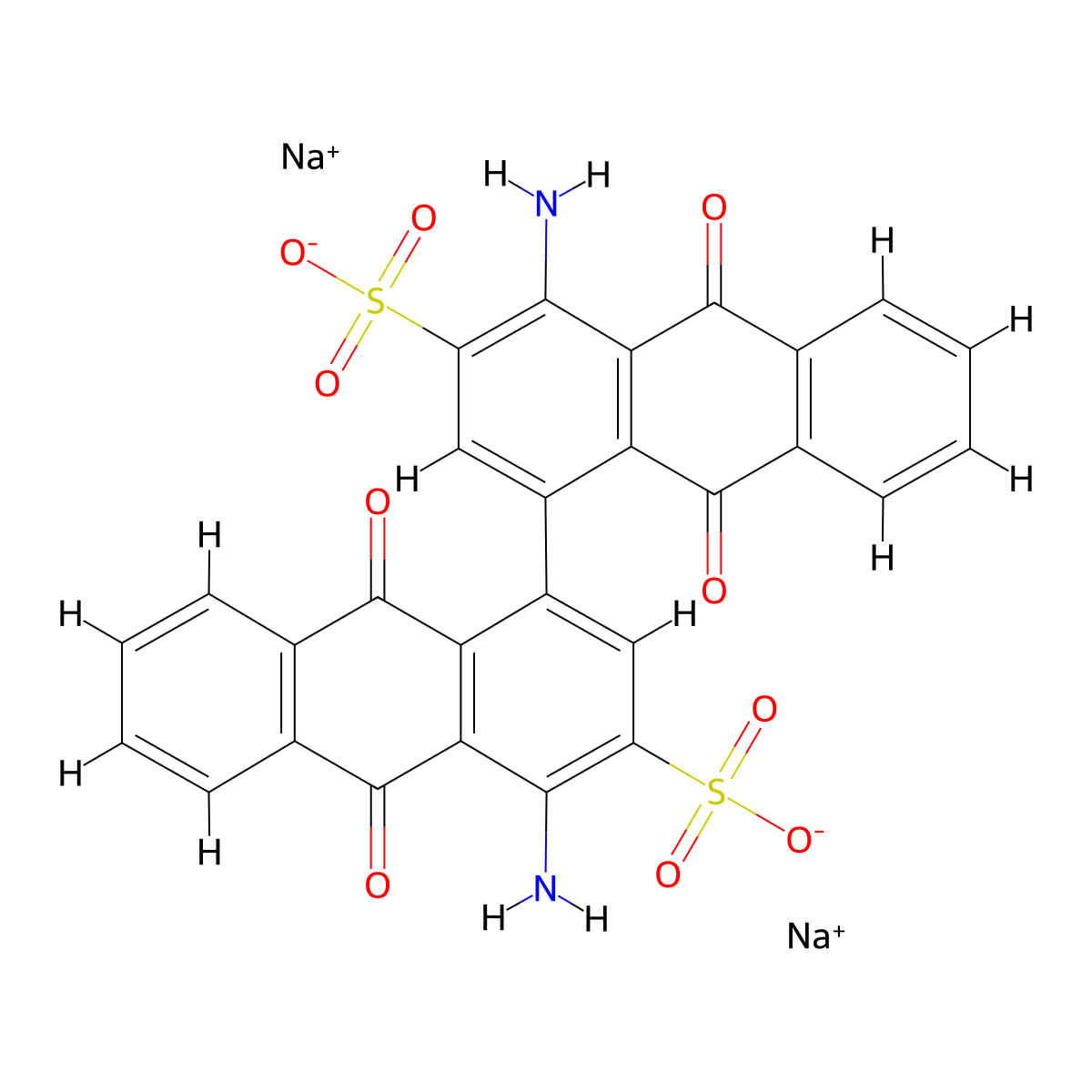 Disodium 4,4'-diamino-9,9',10,10'-tetrahydro-9,9',10,10'-tetraoxo(1,1'-bianthracene)-3,3'-disulphonate molecular structure, CAS 6022-22-6