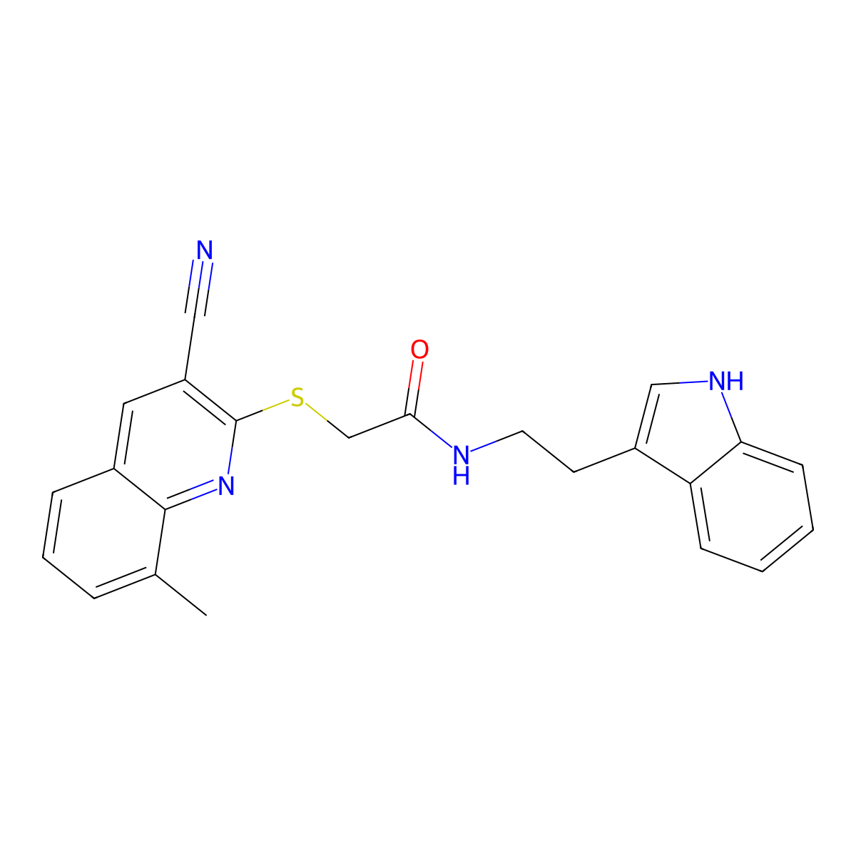 2-[(3-Cyano-8-methyl-2-quinolinyl)sulfanyl]-N-[2-(1H-indol-3-yl)ethyl]acetamide molecular structure, CAS 602264-07-3
