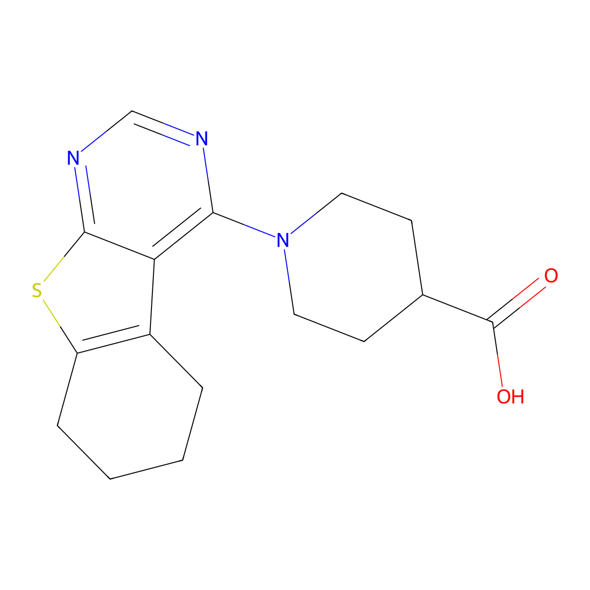 1-(5,6,7,8-Tetrahydro-[1]benzothiolo[2,3-d]pyrimidin-4-yl)piperidine-4-carboxylic acid molecular structure, CAS 602293-26-5