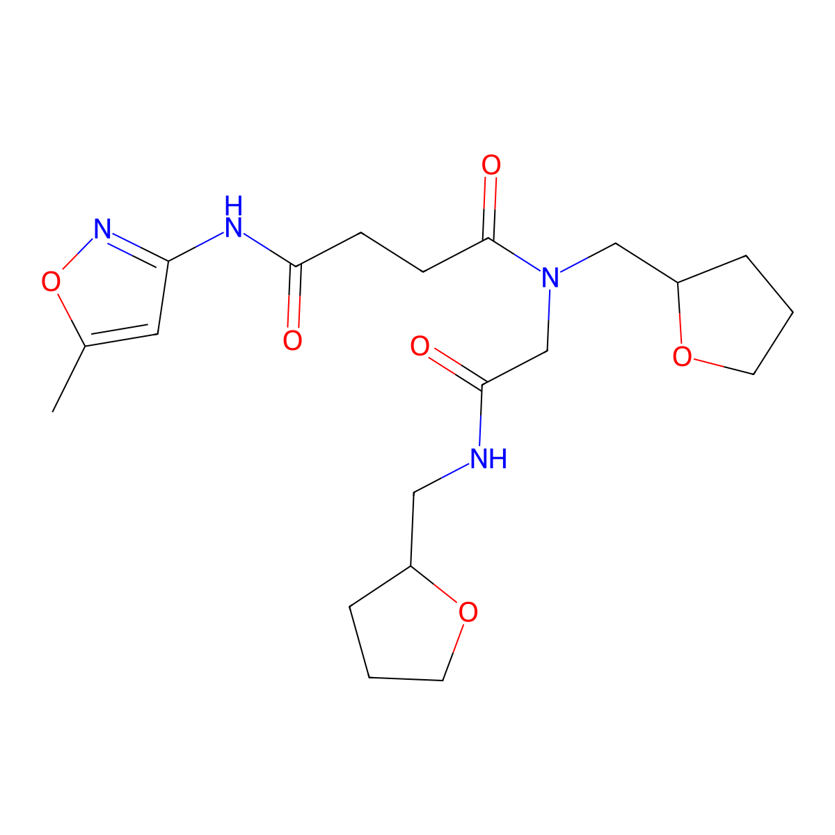 N-(5-methyl-1,2-oxazol-3-yl)-N'-(oxolan-2-ylmethyl)-N'-[2-oxo-2-(oxolan-2-ylmethylamino)ethyl]butanediamide molecular structure, CAS 602322-14-5