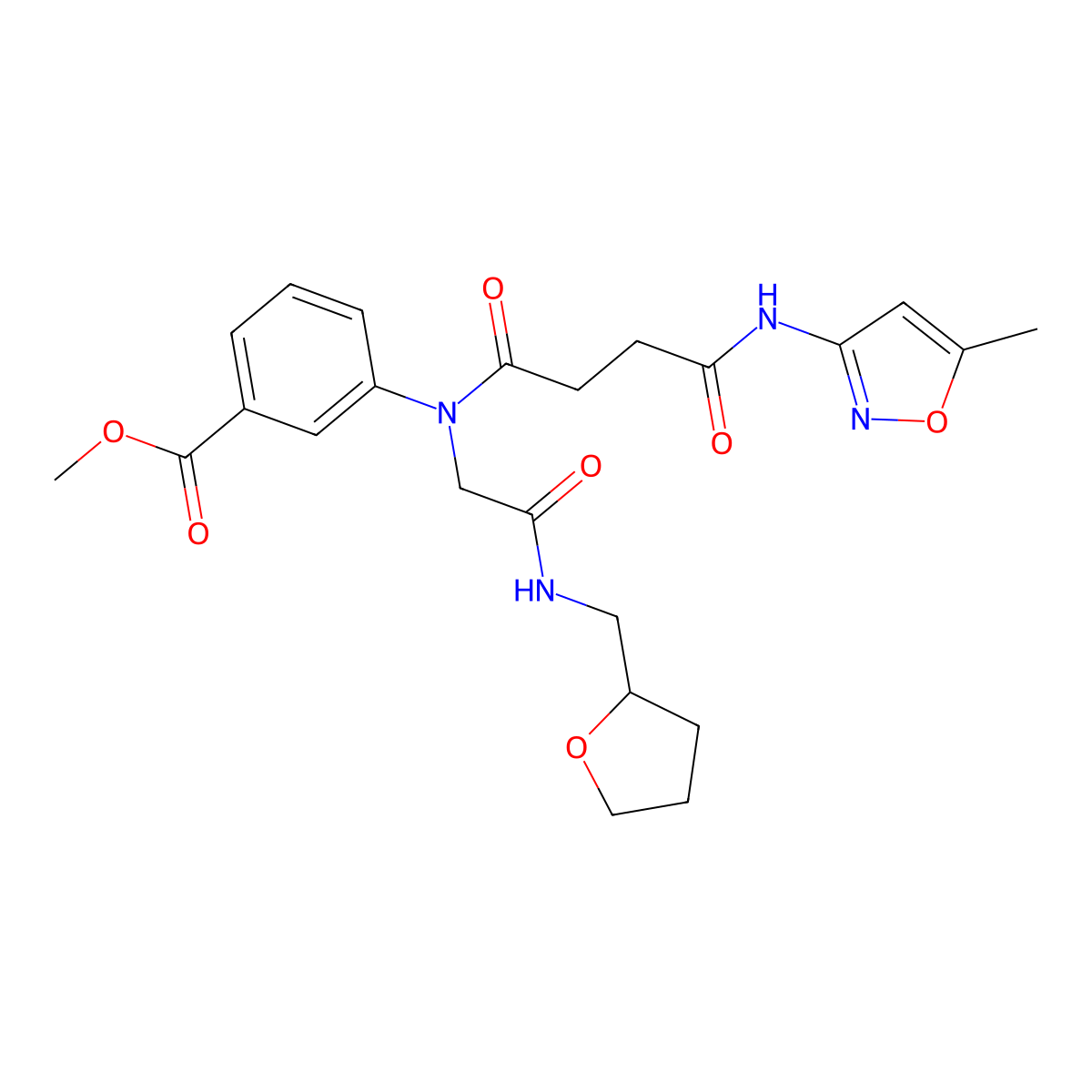 Benzoic acid, 3-[[4-[(5-methyl-3-isoxazolyl)amino]-1,4-dioxobutyl][2-oxo-2-[[(tetrahydro-2-furanyl)methyl]amino]ethyl]amino]-, methyl ester (9CI) molecular structure, CAS 602322-37-2