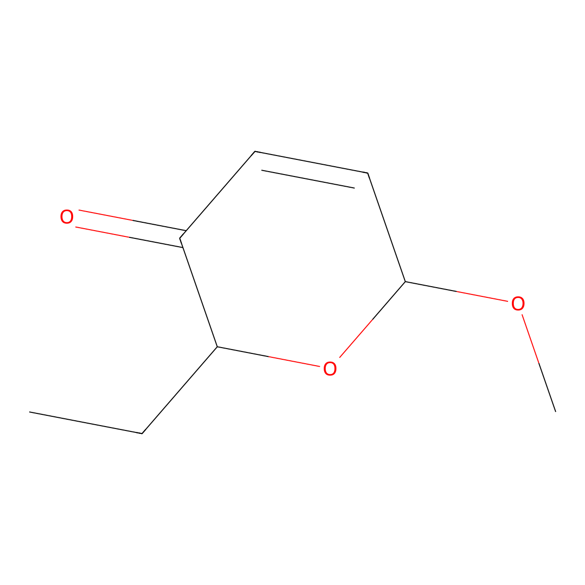 2H-Pyran-3(6H)-one, 2-ethyl-6-methoxy- molecular structure, CAS 60249-14-1
