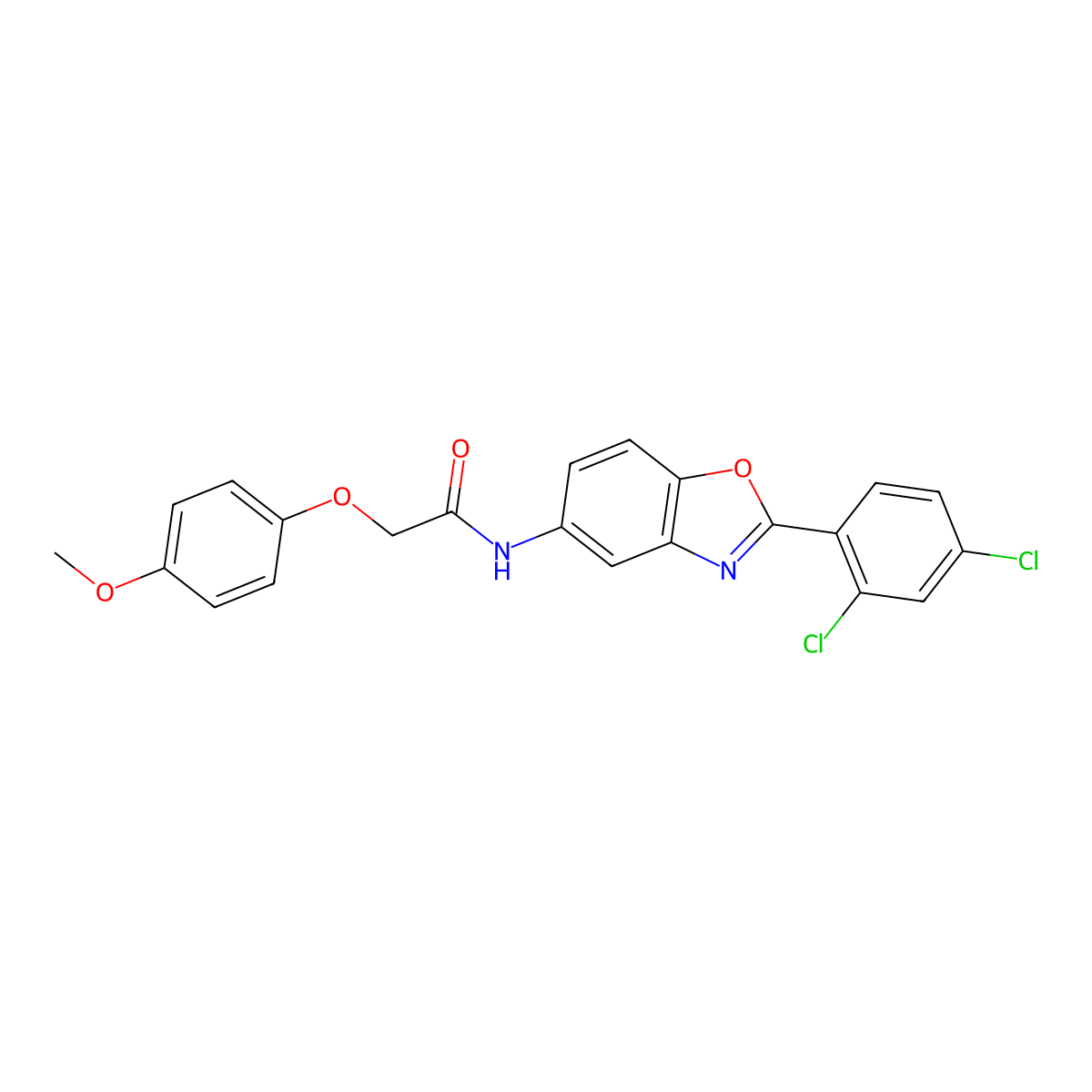 N-[2-(2,4-dichlorophenyl)-1,3-benzoxazol-5-yl]-2-(4-methoxyphenoxy)acetamide molecular structure, CAS 6025-49-6