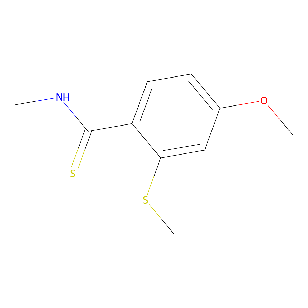 Benzenecarbothioamide, 4-methoxy-N-methyl-2-(methylthio)- molecular structure, CAS 60253-36-3