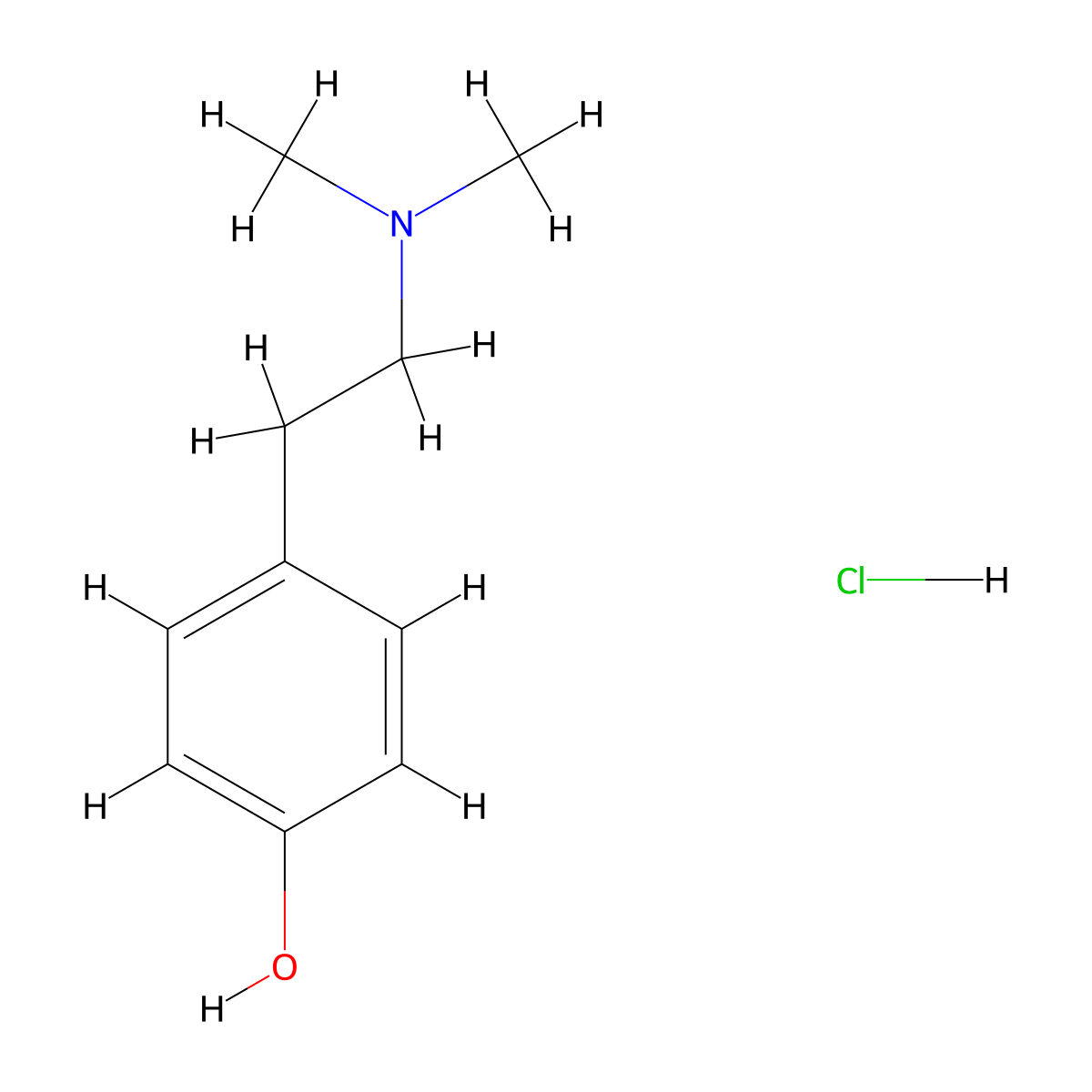 Hordenine hydrochloride molecular structure, CAS 6027-23-2