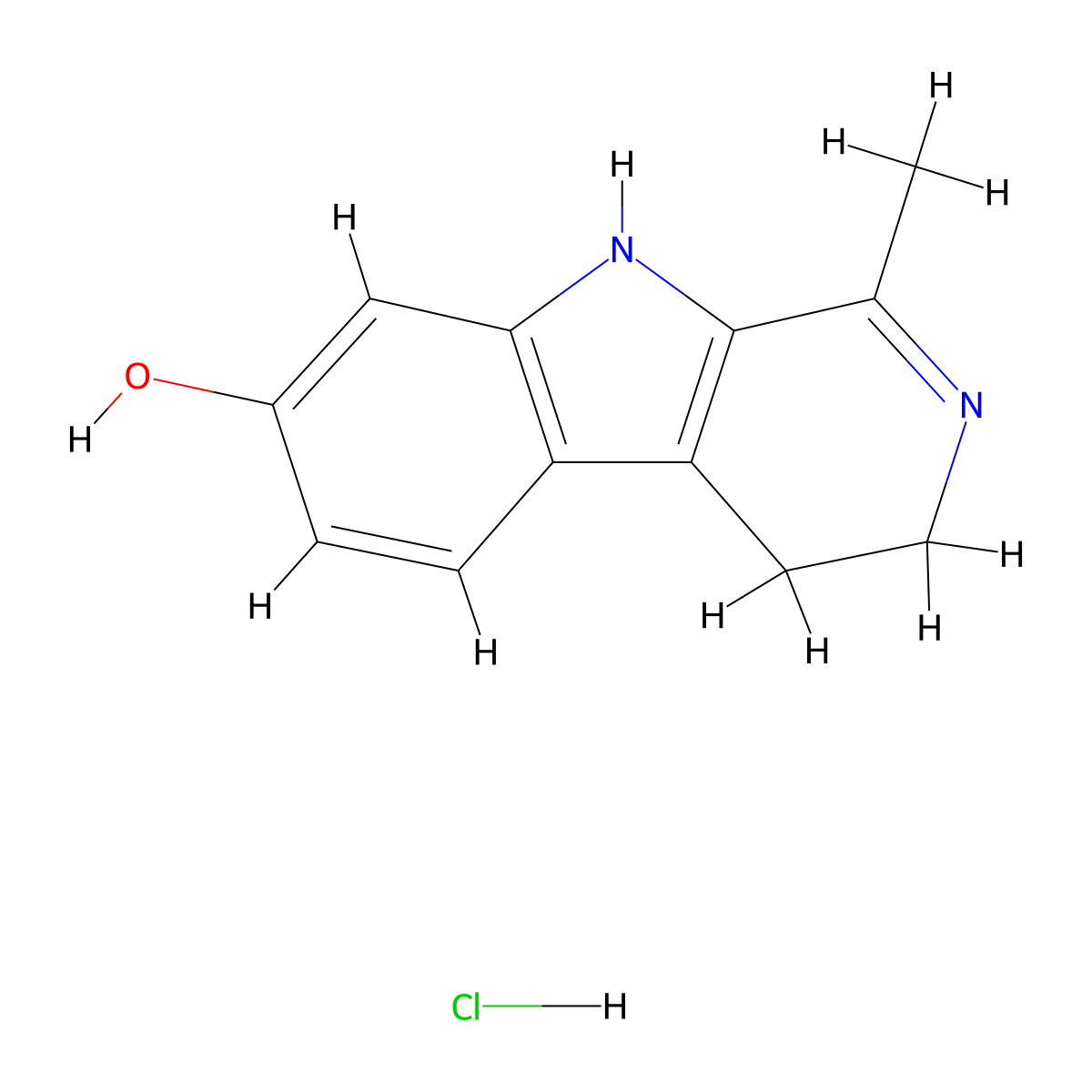 3H-Pyrido(3,4-b)indol-7-ol, 4,9-dihydro-1-methyl-, hydrochloride (1:1) molecular structure, CAS 6028-07-5