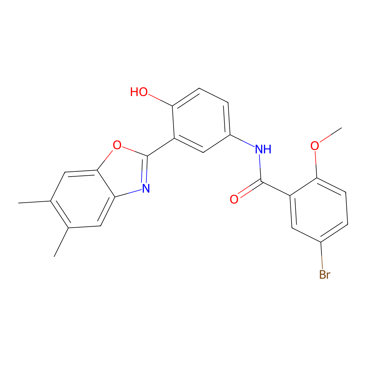 5-Bromo-N-[3-(5,6-dimethyl-1,3-benzoxazol-2-YL)-4-hydroxyphenyl]-2-methoxybenzamide molecular structure, CAS 6028-36-0