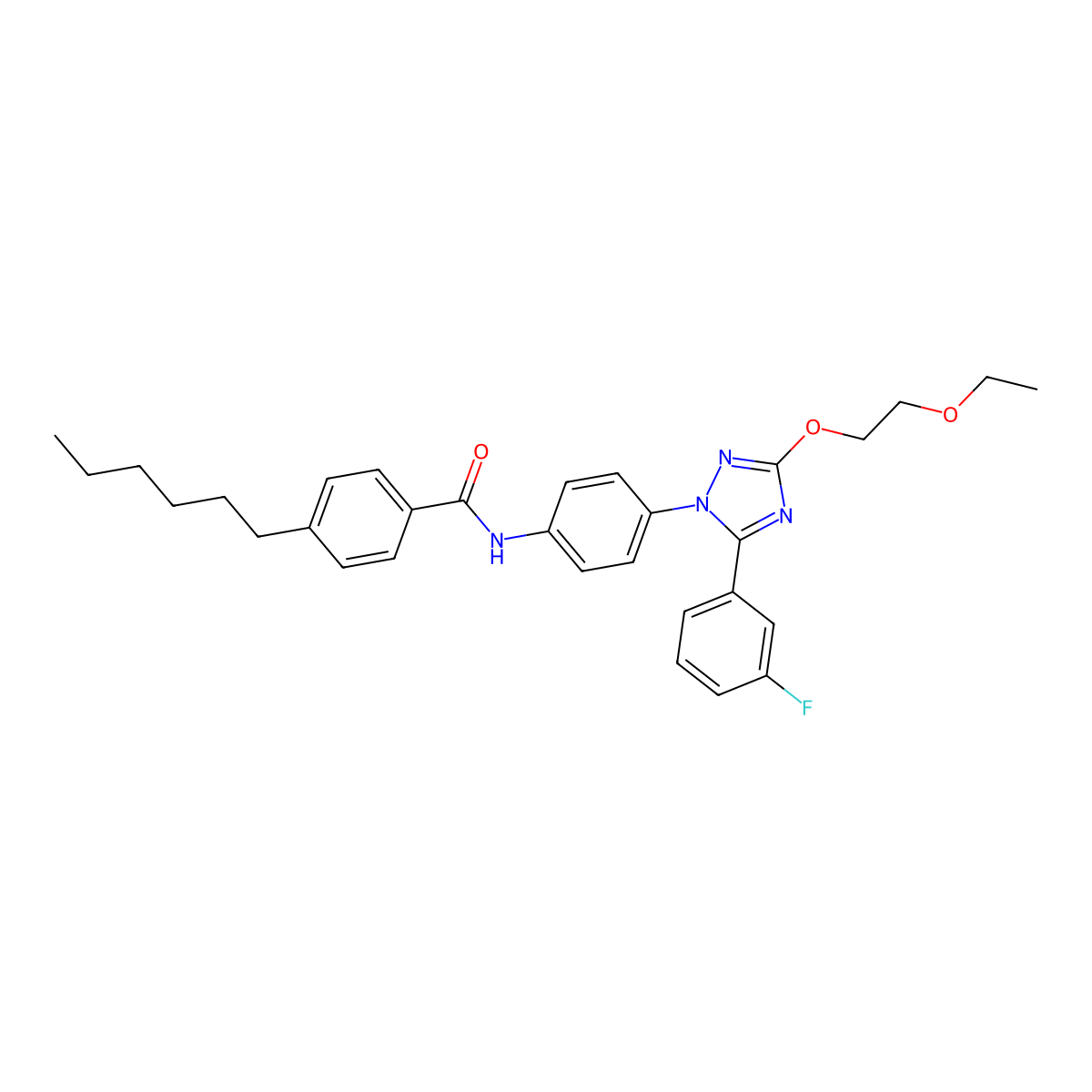 N-[4-[3-(2-ethoxyethoxy)-5-(3-fluorophenyl)-1,2,4-triazol-1-yl]phenyl]-4-hexyl-benzamide molecular structure, CAS 6028-59-7